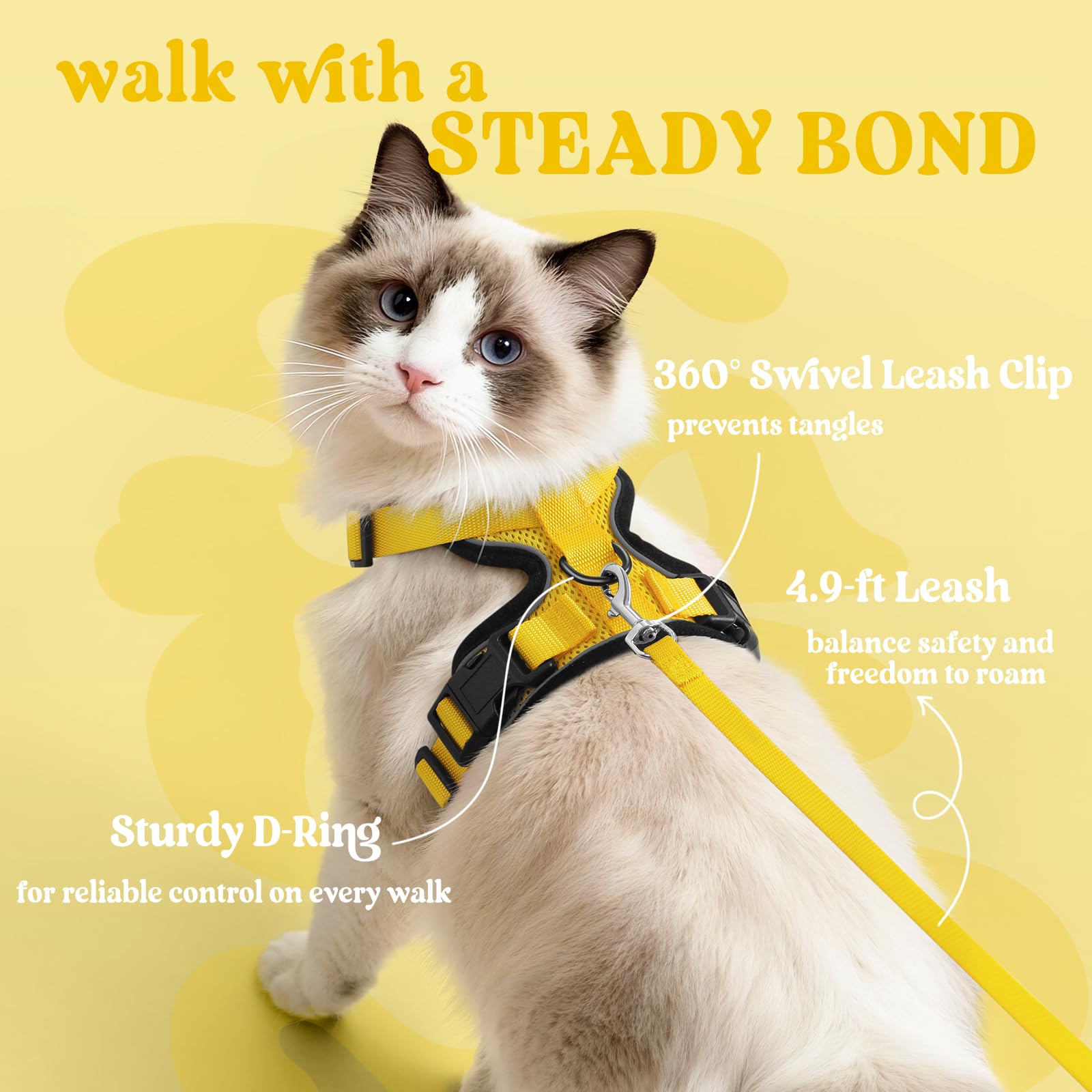 Rabbitgoo cat harness dual quick-snap buckles for quick, secure donning.