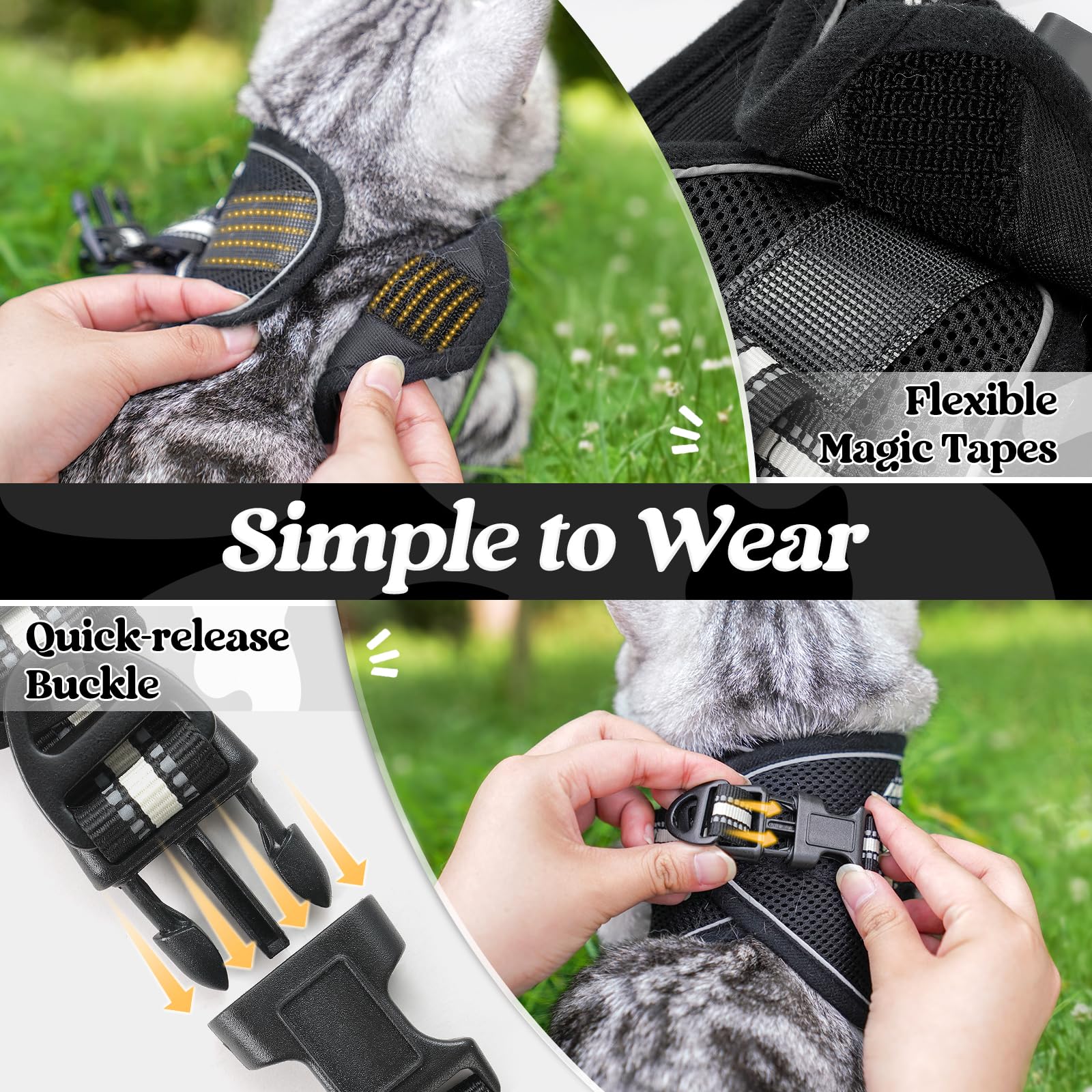 Rabbitgoo cat harness reflective strip closeup improves dusk visibility