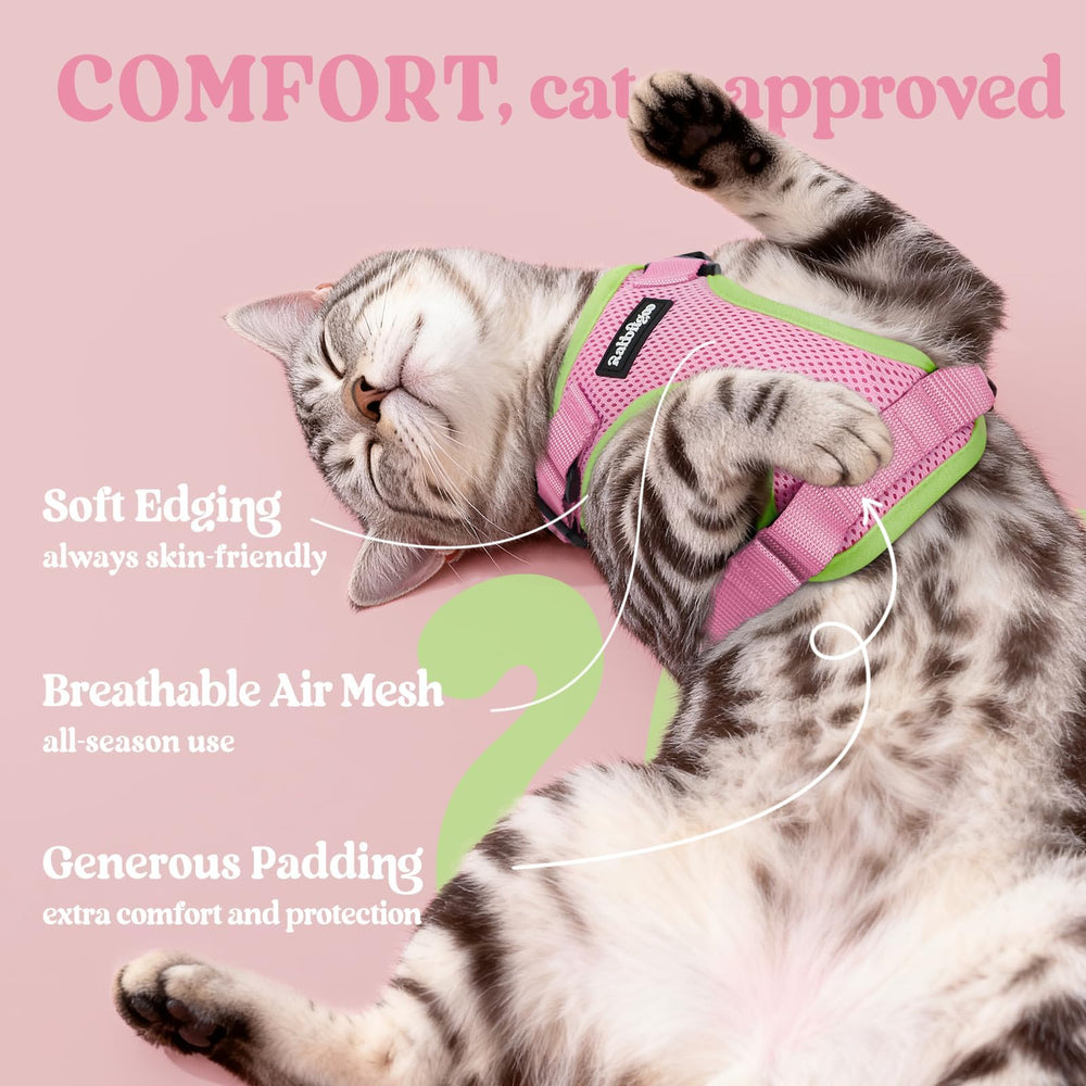Rabbitgoo cat harness vest design distributes leash pressure away from the throat.