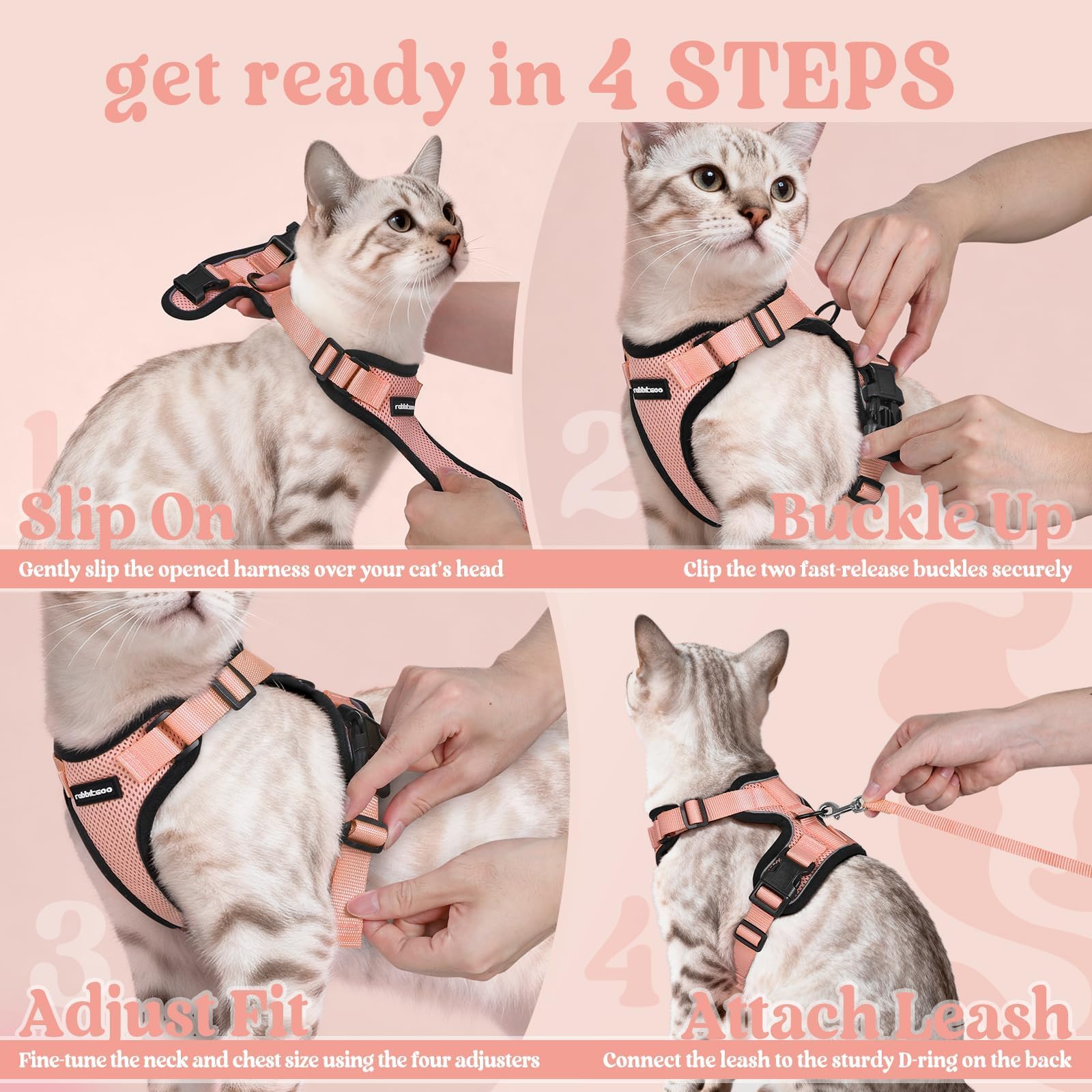 Rabbitgoo vest-style harness provides calming comfort during vet visits.