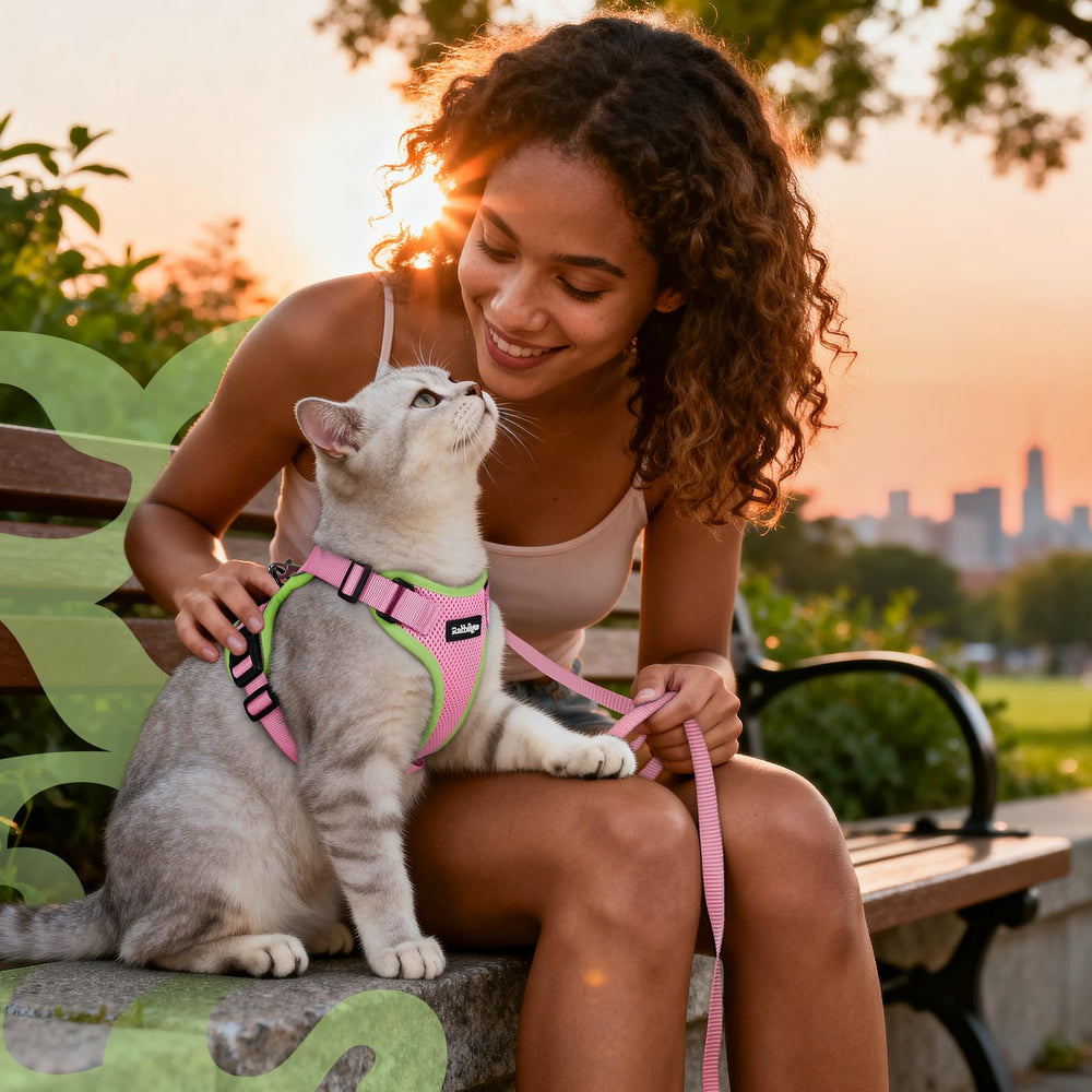 Rabbitgoo vibrant pink and light-green colors celebrate your cat's style on walks.