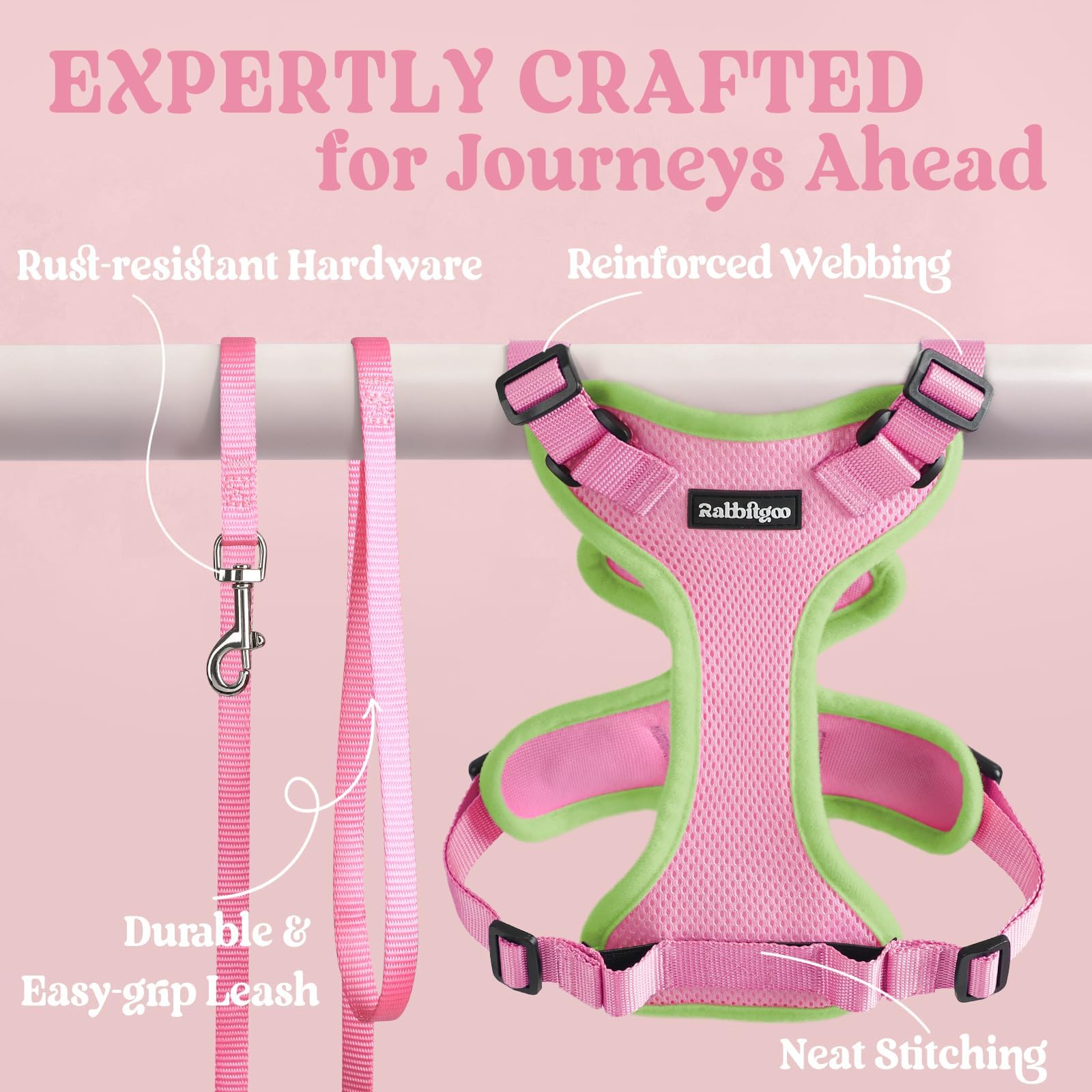 Rabbitgoo 4.9ft leash attaches for dependable strolls with your cat.