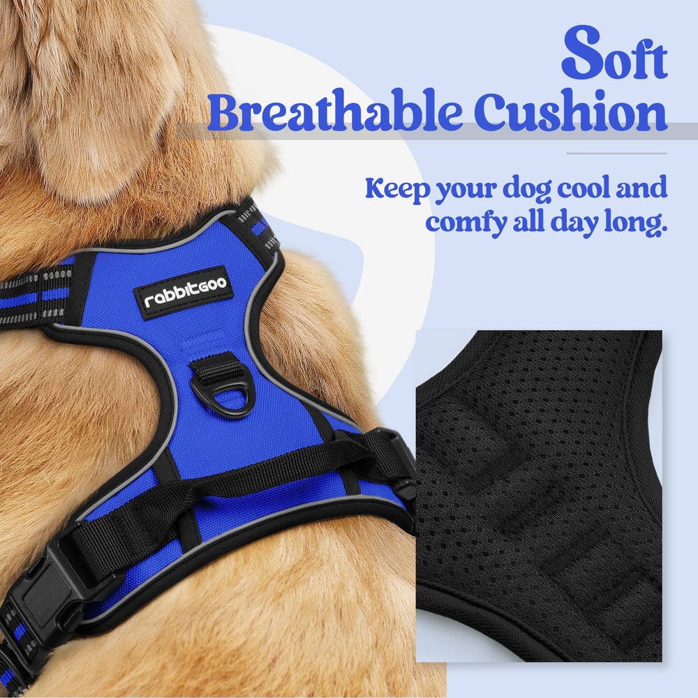 rabbitgoo dog harness blue plaid back view showing simple on-off design