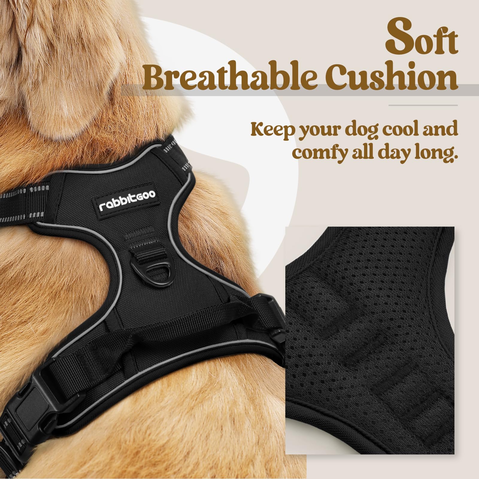 Rabbitgoo adjustable harness chest clip in action for training control