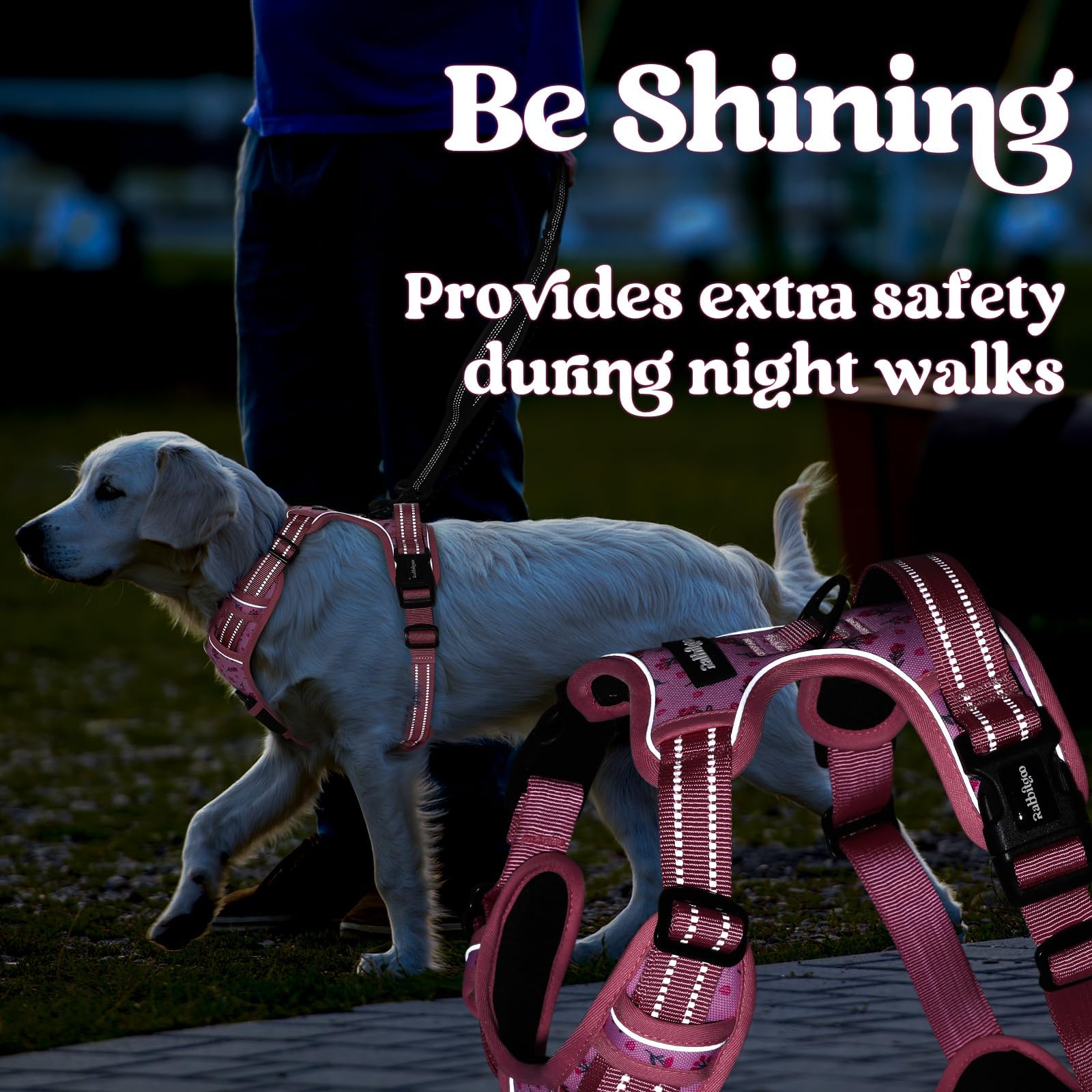 rabbitgoo floral pink harness ready for daily walks and training.
