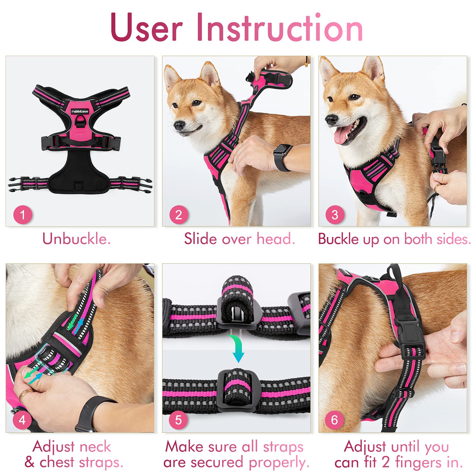 Rabbitgoo easy-on-off overhead design speeds harnessing for daily use.