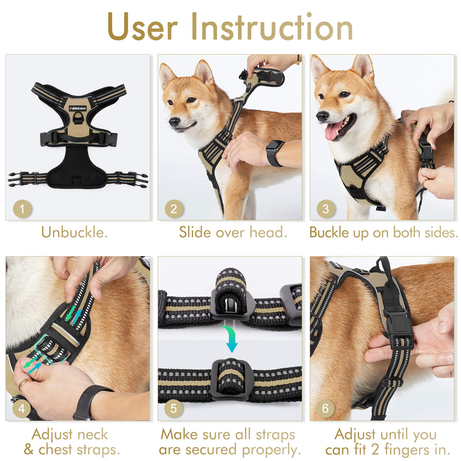Rabbitgoo dog harness no pull easy cleaning after muddy outings