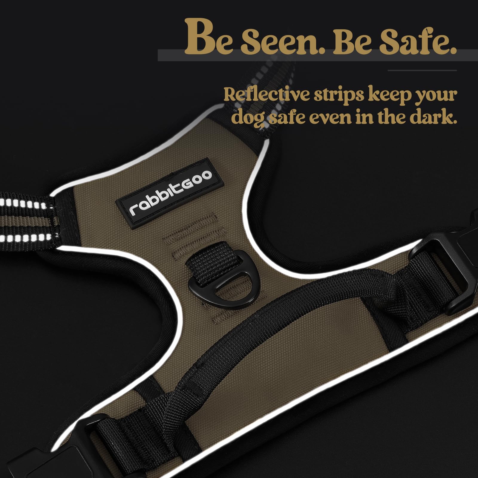 Rabbitgoo dog harness no pull reflective strips boost night safety