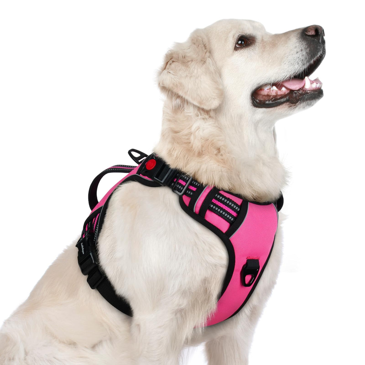 Rabbitgoo dog harness pink no-pull vest emphasizes secure fit for large dogs.