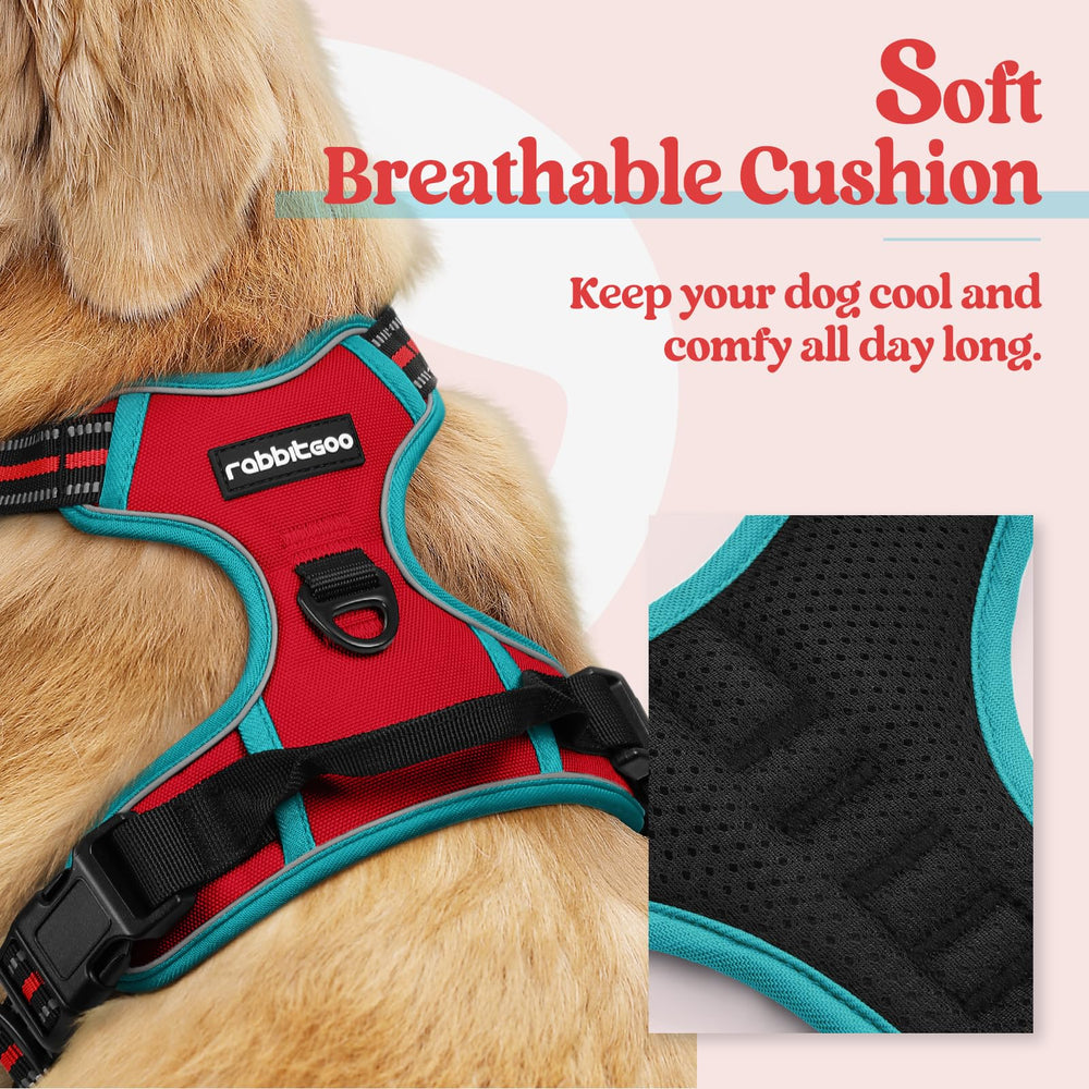 Rabbitgoo dog harness reflective strip closeup showing visibility aid for day and night.