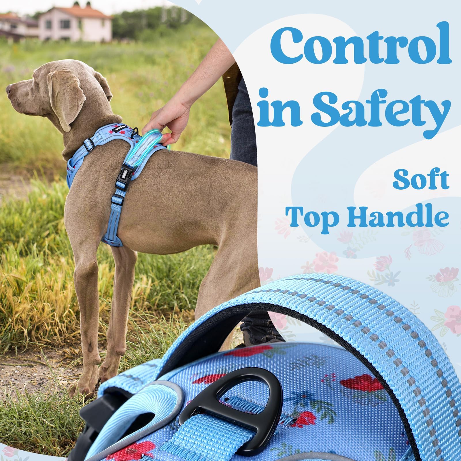 rabbitgoo floral blue XL top handle for easy control