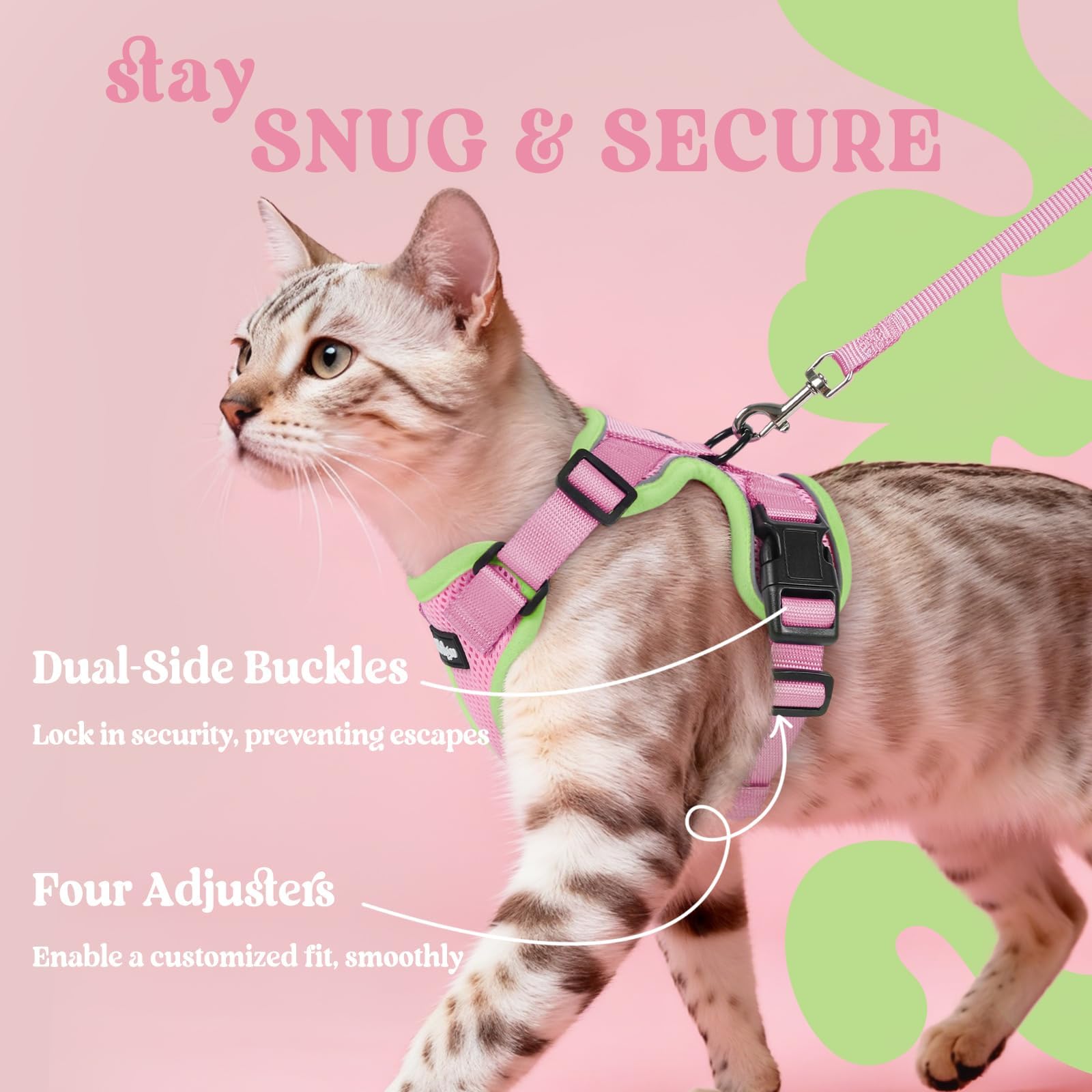 Rabbitgoo harness with dual buckles and back-D-ring supports escape-proof control.