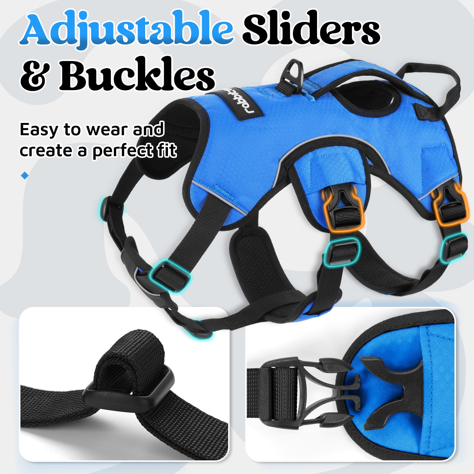 rabbitgoo heavy-duty polyester webbing harness blue emphasizes durability for daily adventures