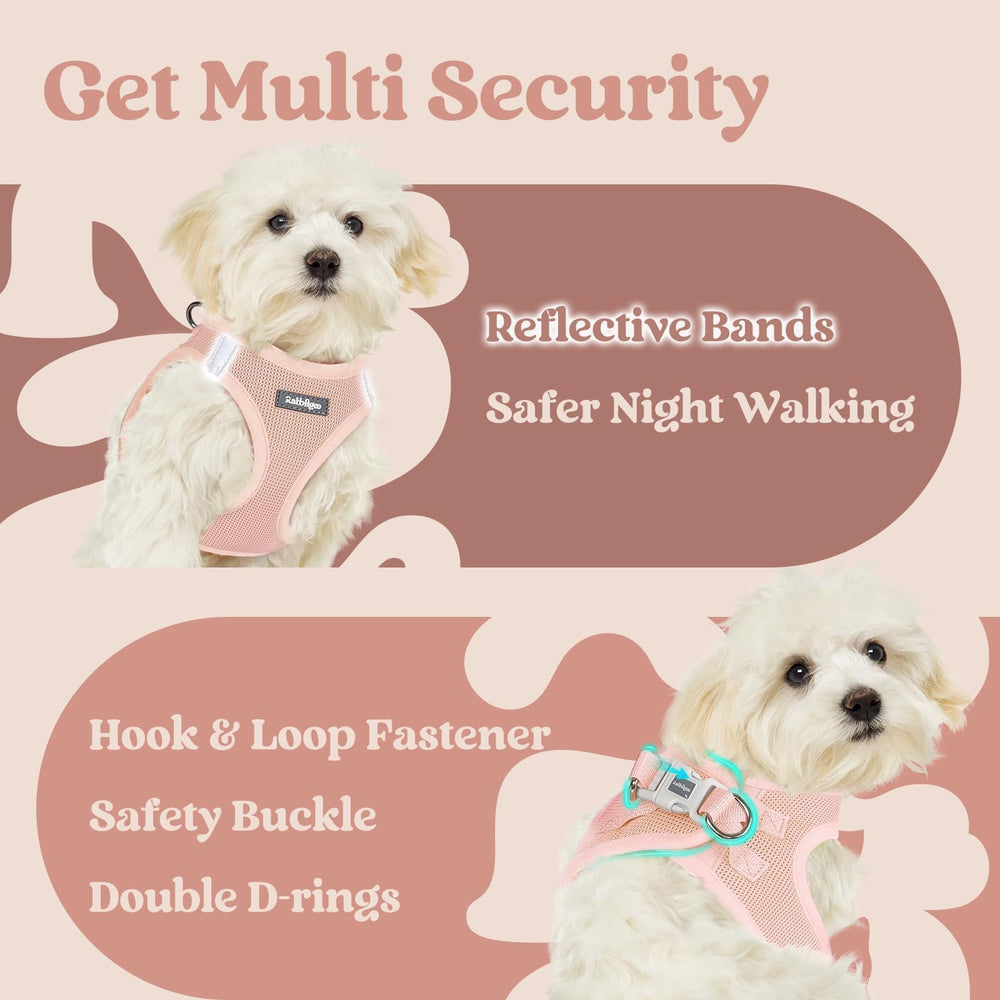 Rabbitgoo pink XS harness fits tiny necks and chests with secure step-in fit.