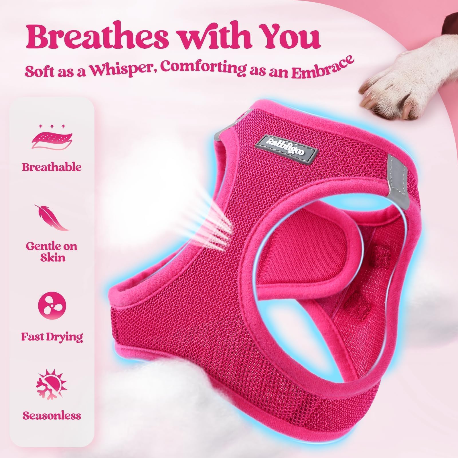 rabbitgoo rose red harness with back D-rings for secure support.