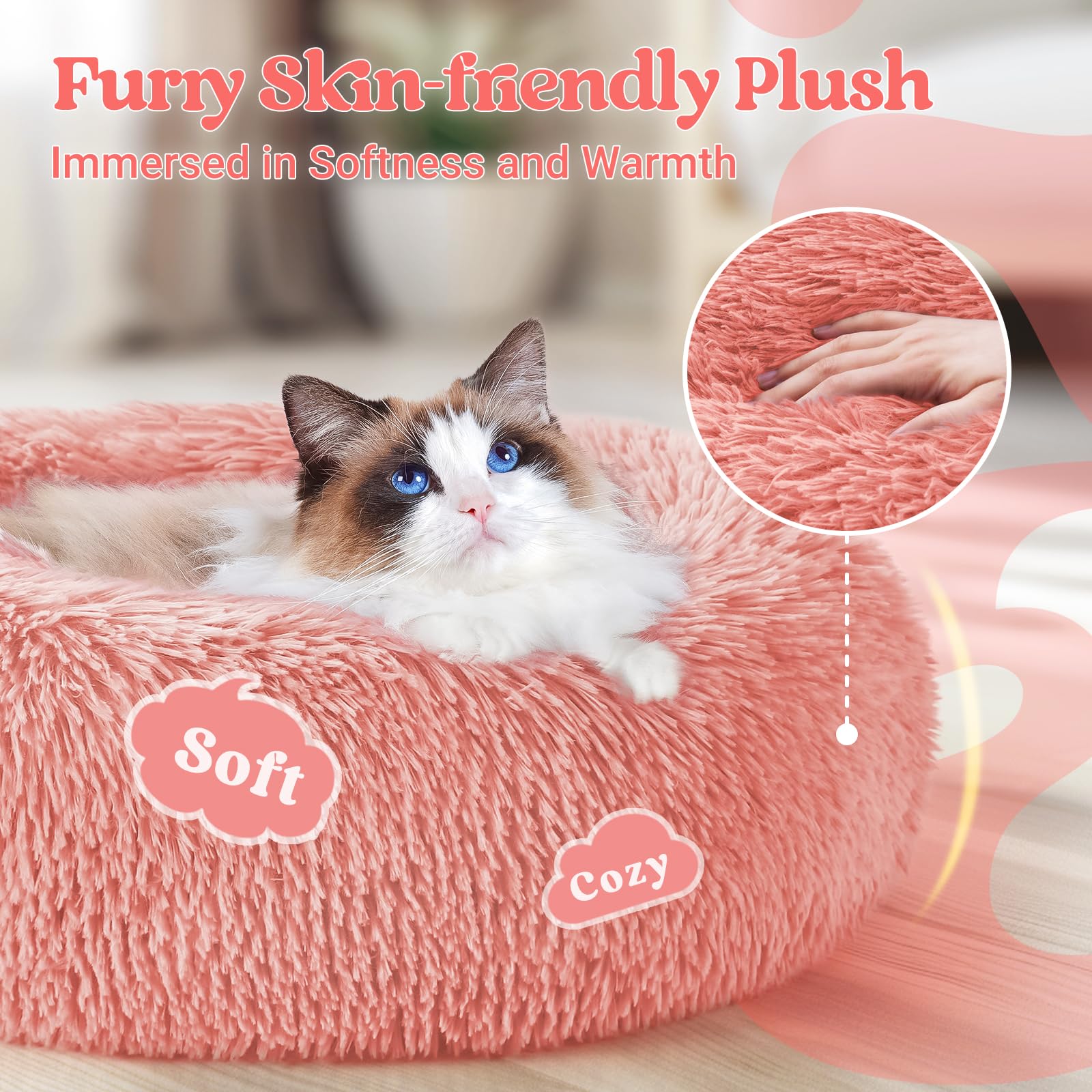 Rabbitgoo round donut bed raised rim supporting head and neck.