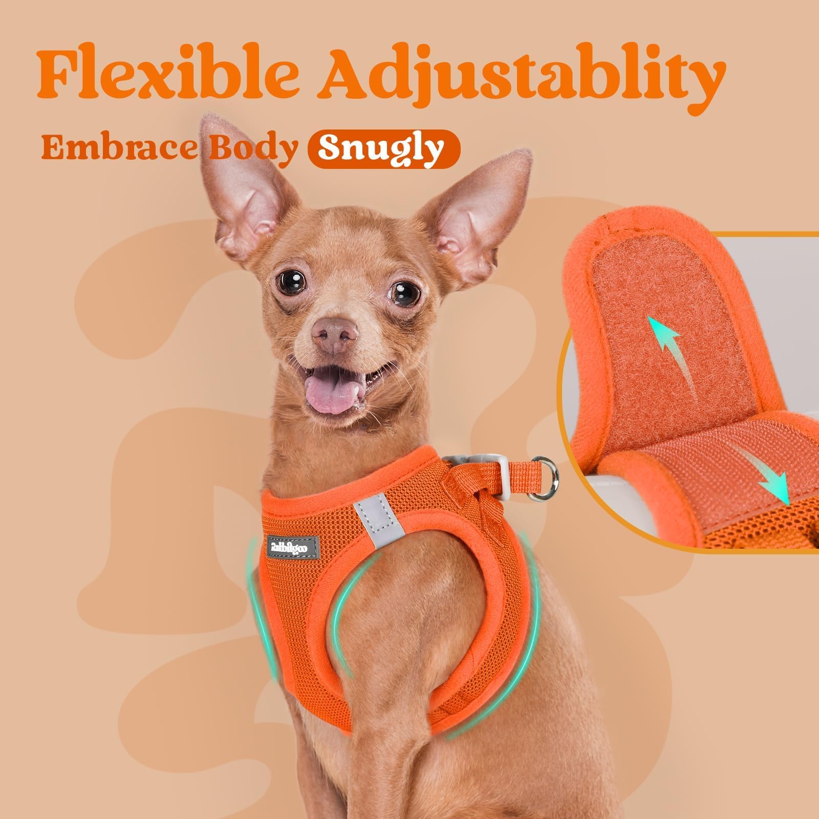 Rabbitgoo orange color harness adds easy-to-spot style on outings.