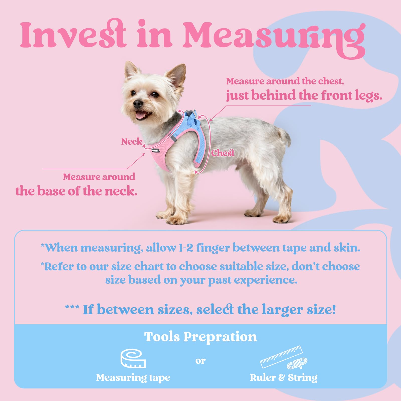 RabbitGoo small dog harness pink mesh for gentle, breathable wear