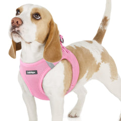 Rabbitgoo small dog harness step-in soft mesh pink for easy on-off comfort