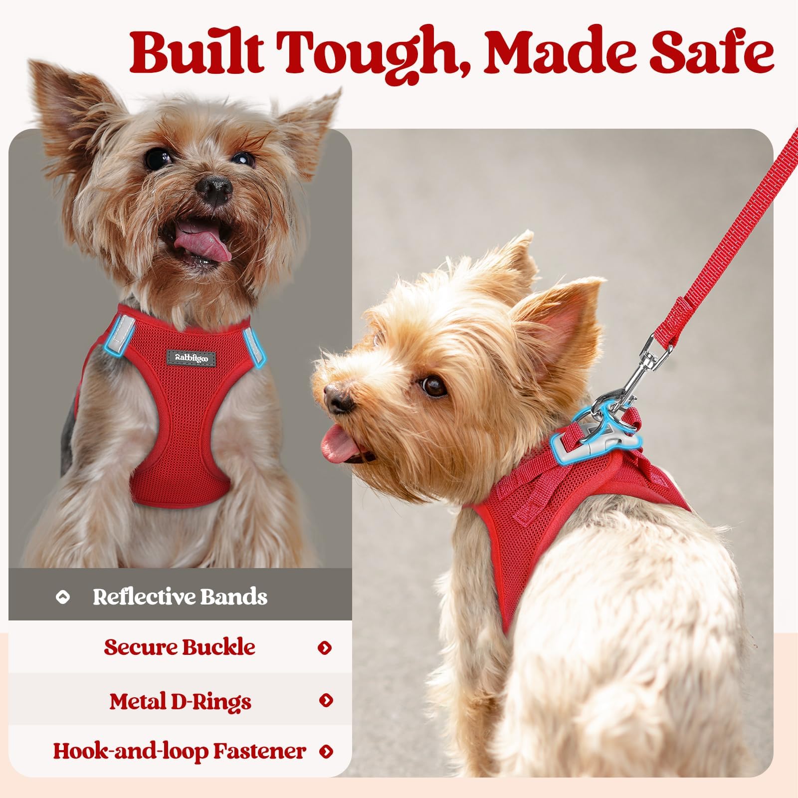 Rabbitgoo step-in harness XXL red close-up on soft edges for gentle wear.