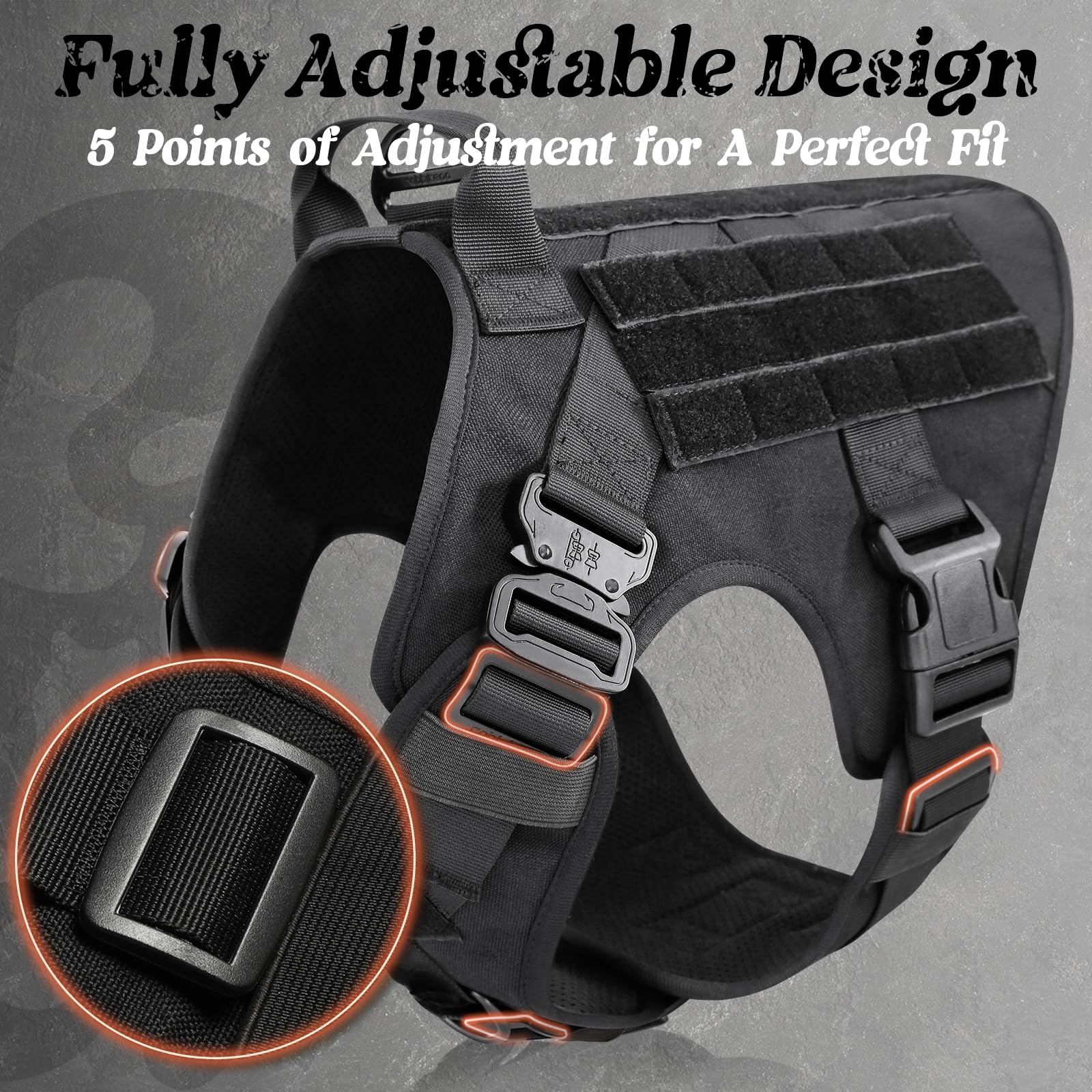 Rabbitgoo tactical dog harness with 1050D nylon for durability.