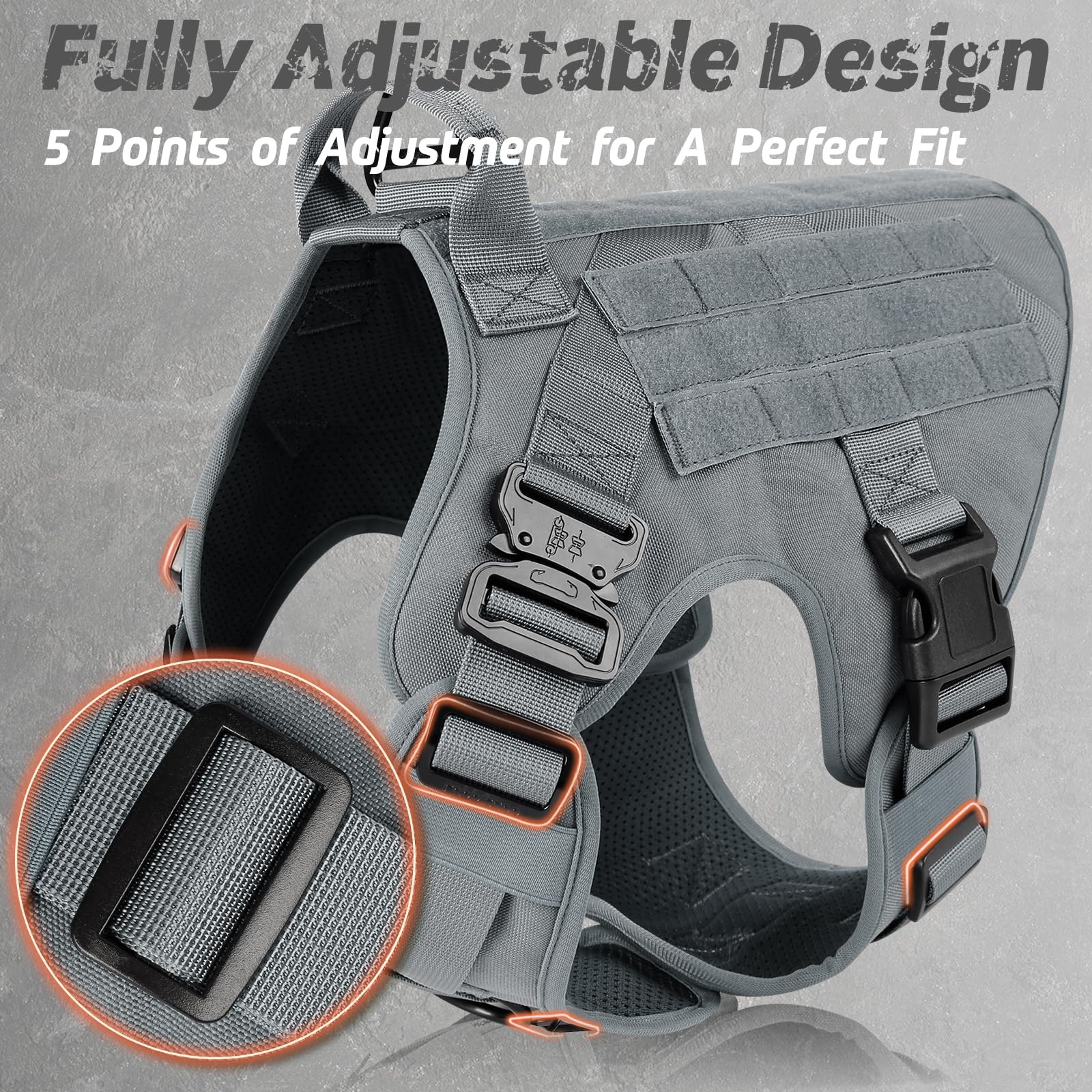 Rabbitgoo tactical dog harness adjustable straps provide secure fit