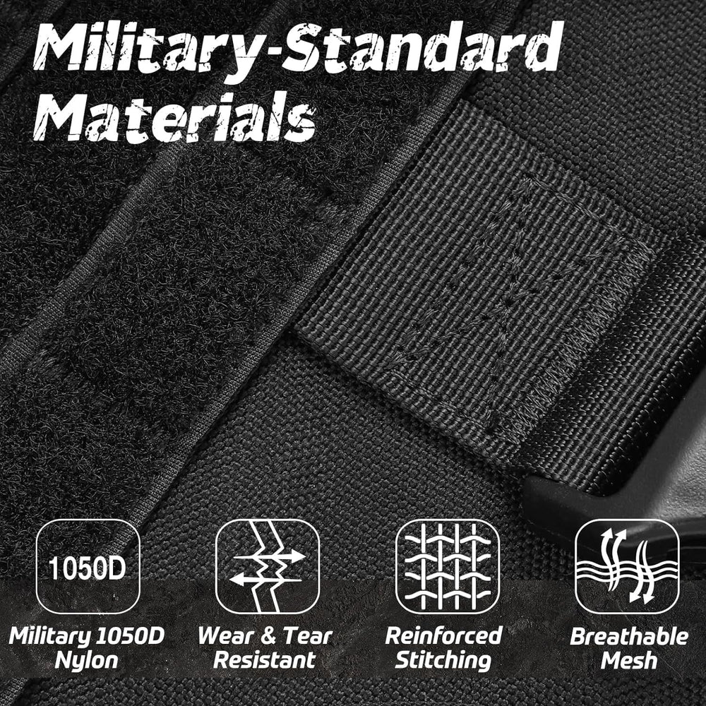 Rabbitgoo tactical dog harness back view shows secure nylon and padding for comfort.