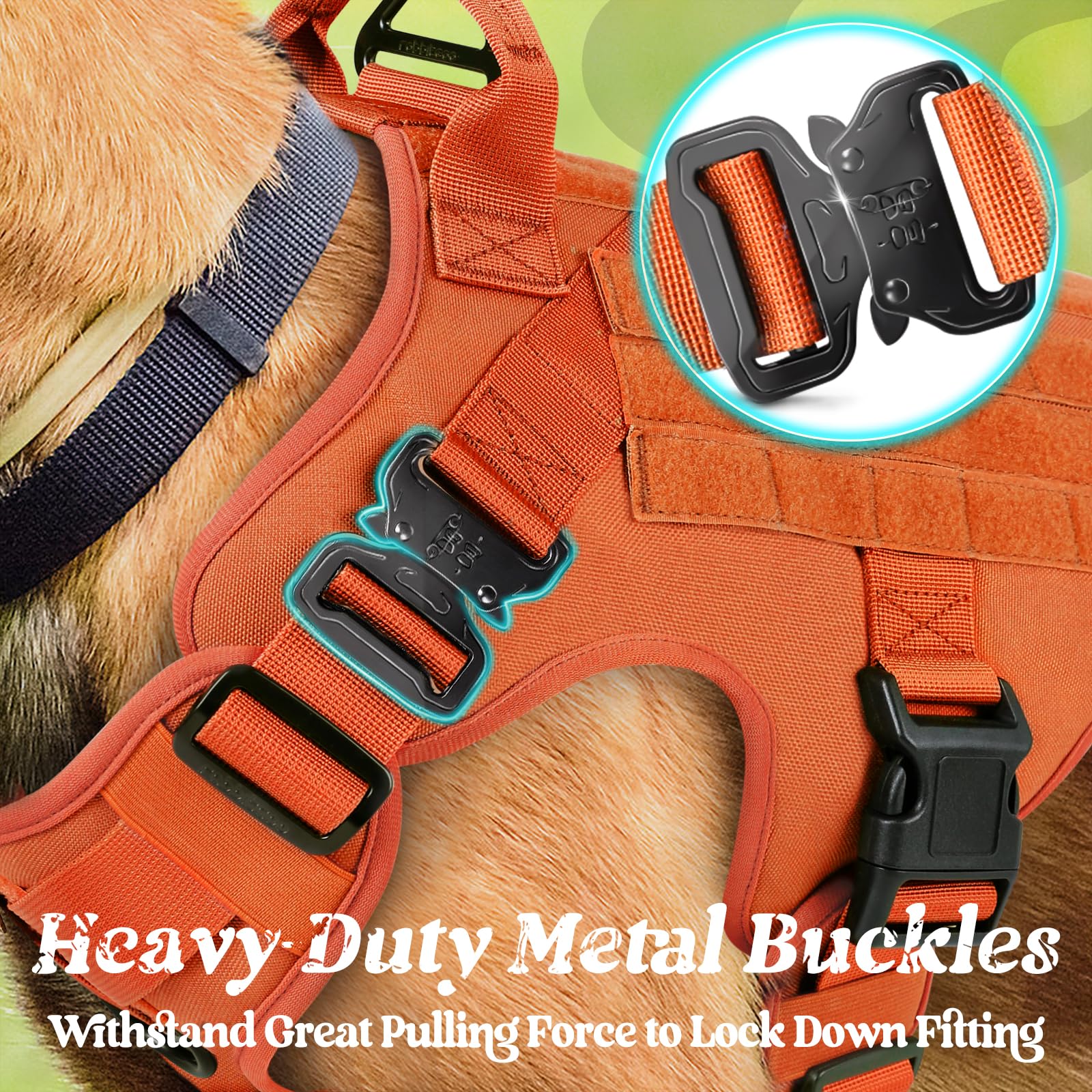 Rabbitgoo tactical harness back view demonstrates reinforced handle for lifting assistance