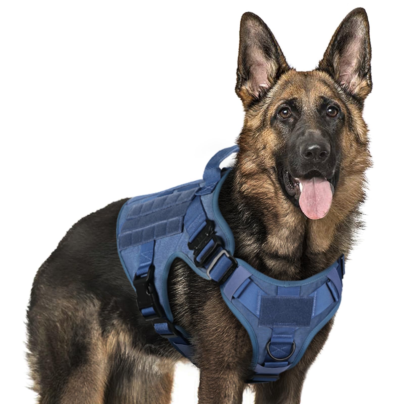 Rabbitgoo tactical dog harness front view with strong handle for controlled lifting.