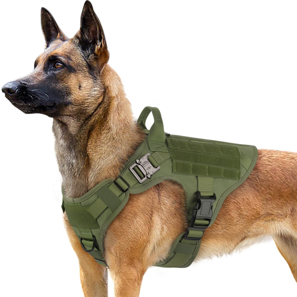 Rabbitgoo tactical dog harness front view demonstrates durable build for training and control.
