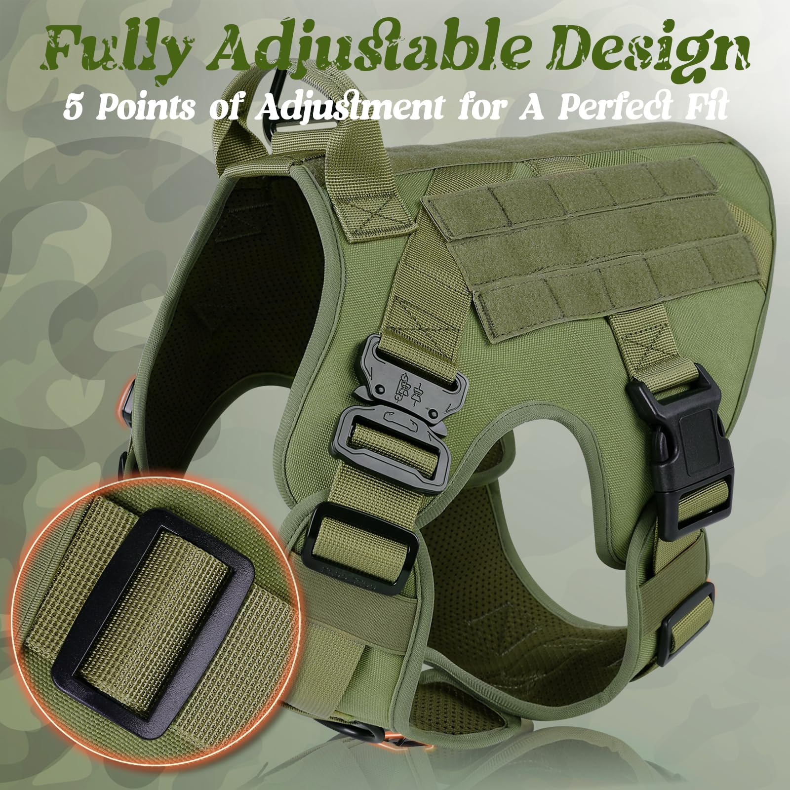 rabbitgoo Tactical Dog Harness metal buckles strong secure fit during active play