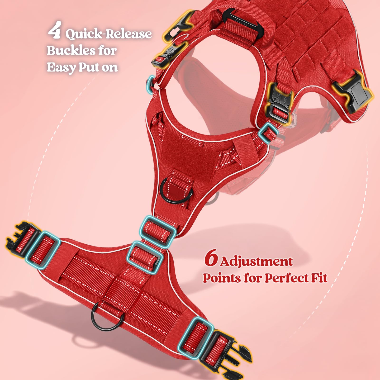 Rabbitgoo tactical dog harness MOLLE panel for gear and patches.