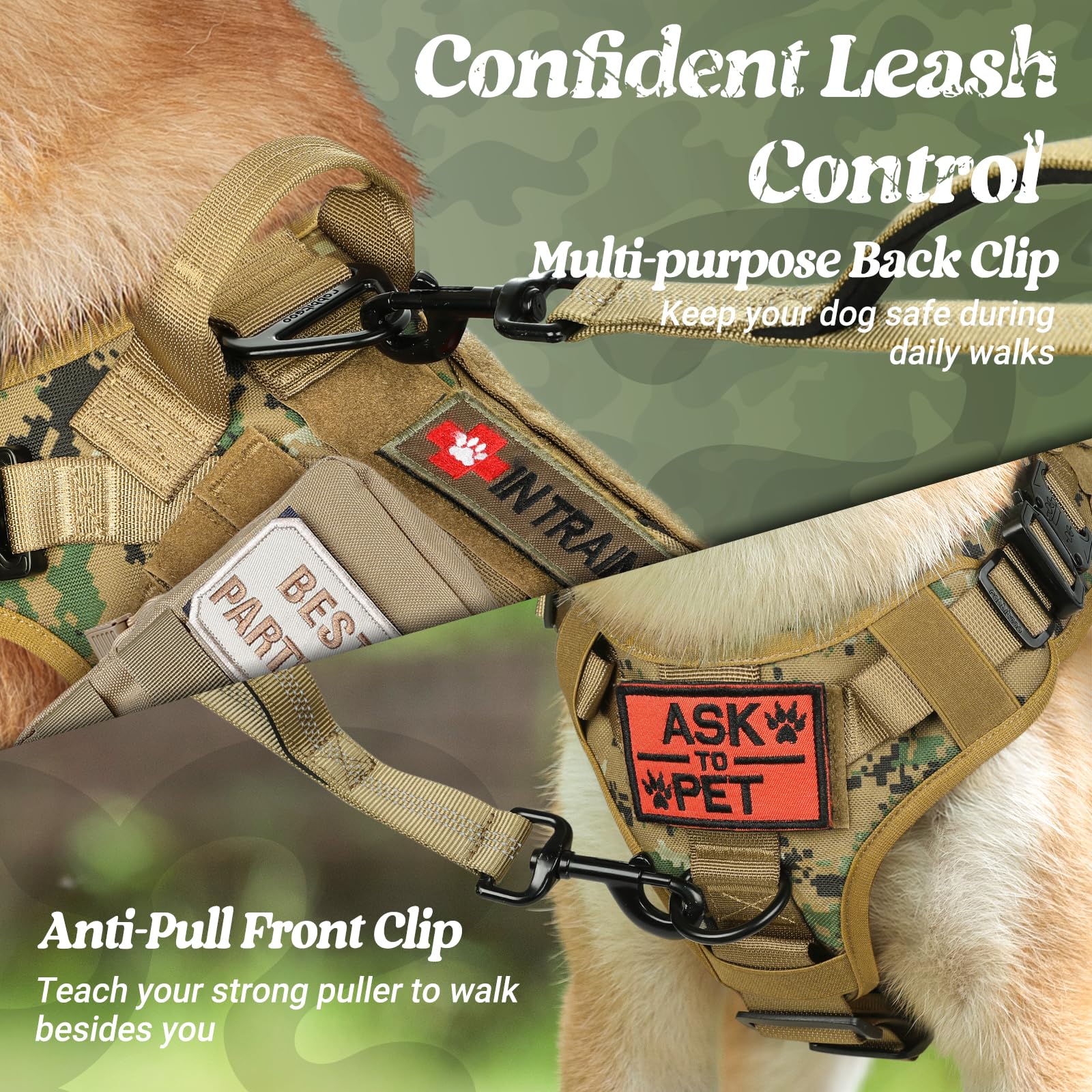 rabbitgoo tactical dog harness molle side view demonstrates modular gear attachment.
