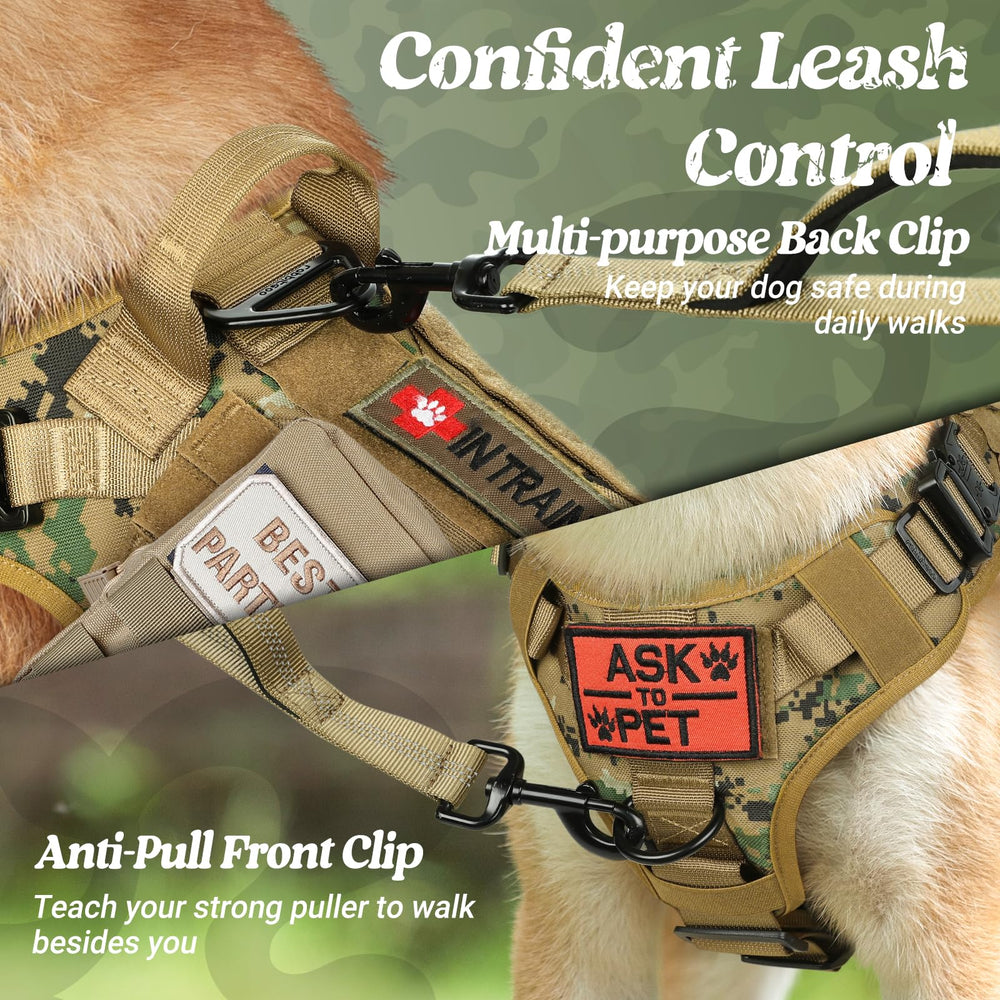 rabbitgoo tactical dog harness molle side view demonstrates modular gear attachment.