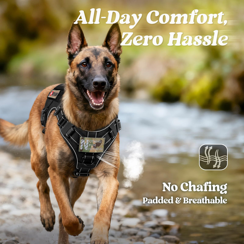 Rabbitgoo tactical dog harness padding-comfort minimizes chafing on long hikes.