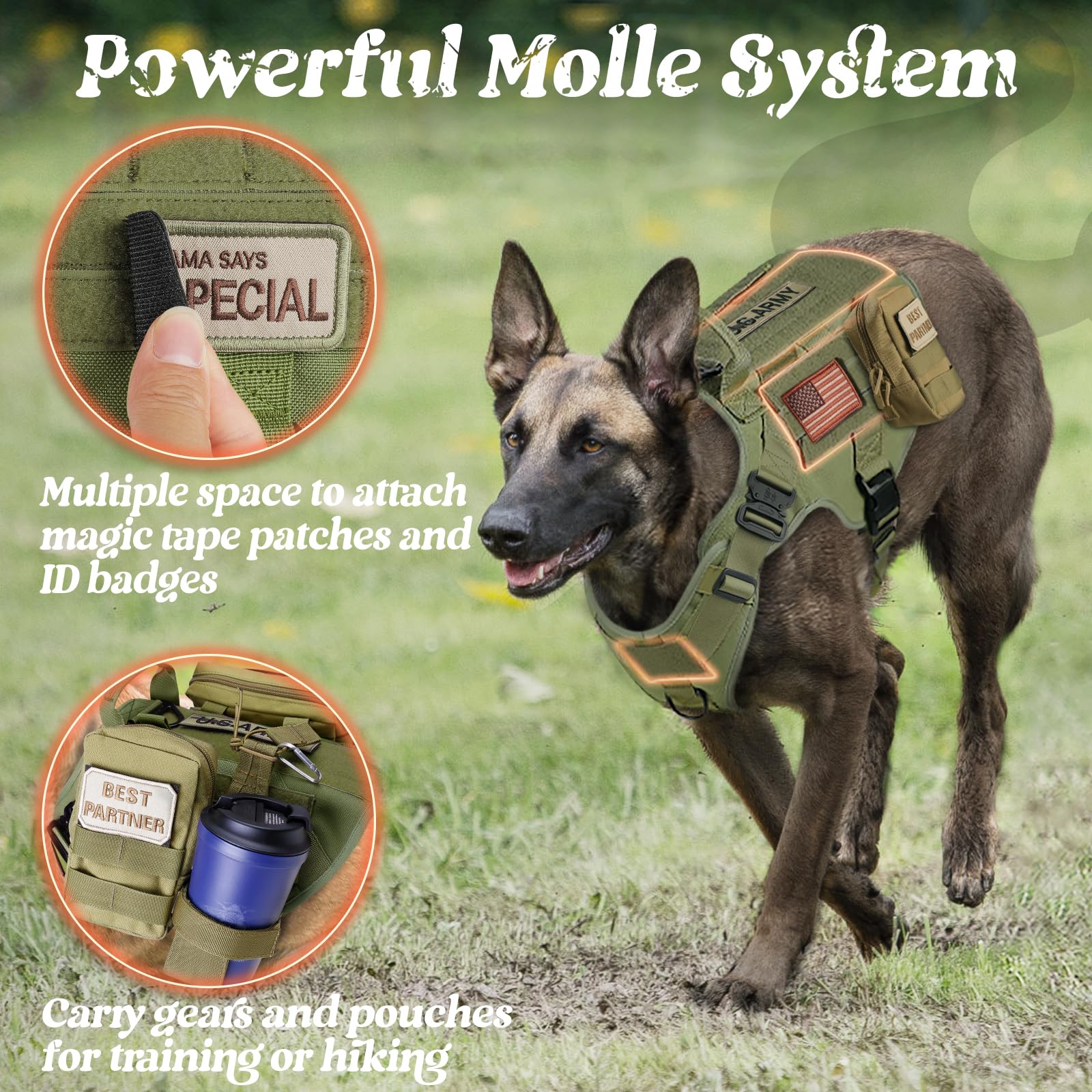 rabbitgoo Tactical Dog Harness quick-release buckles for easy on/off