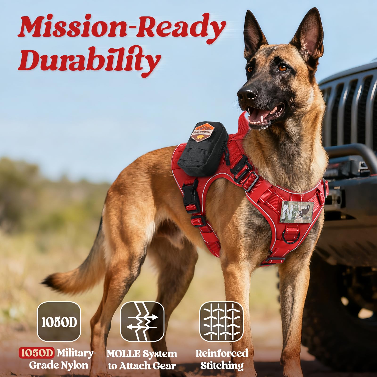 Rabbitgoo tactical dog harness reflective strip for enhanced visibility at night.