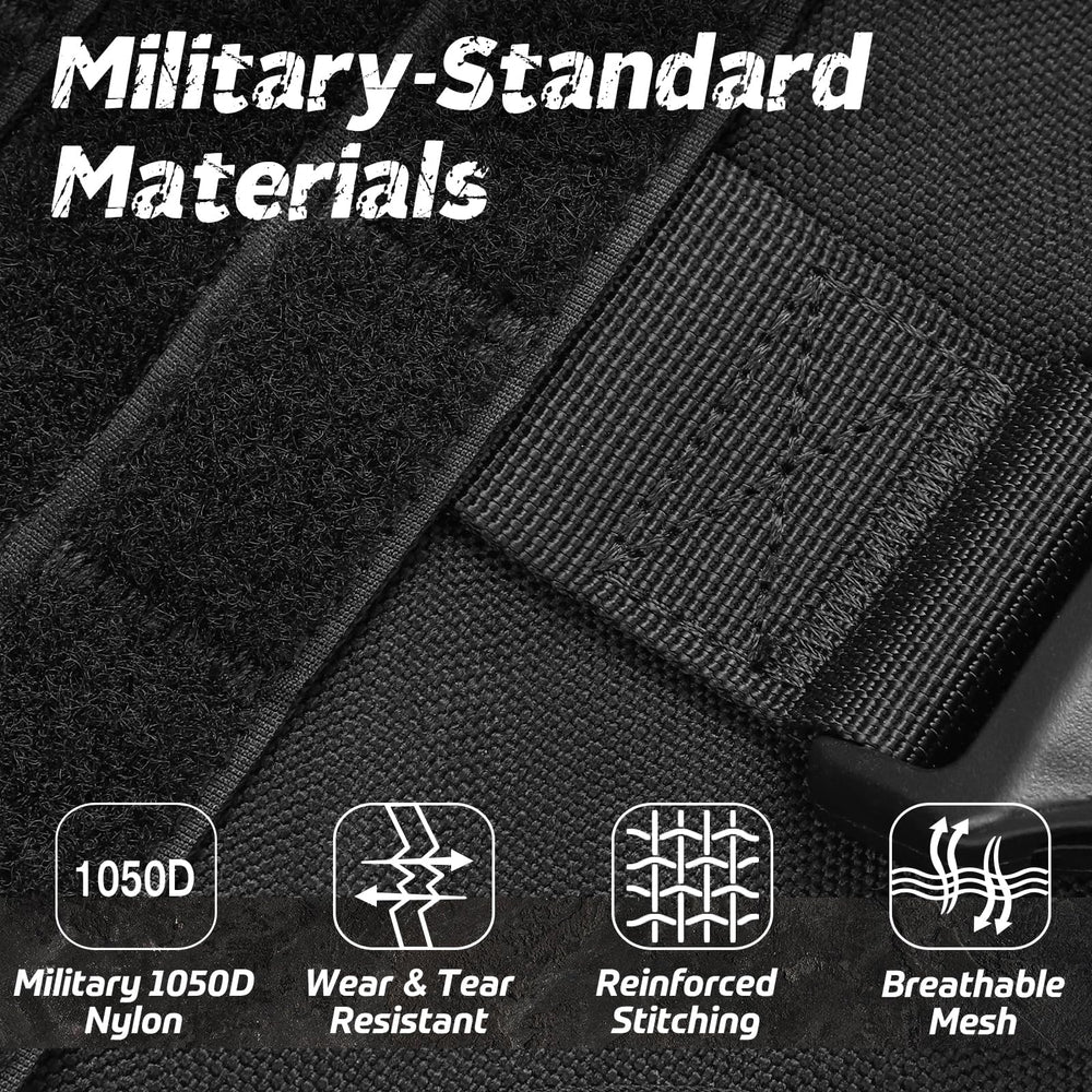 Rabbitgoo tactical dog harness with side MOLLE panels for extra storage.