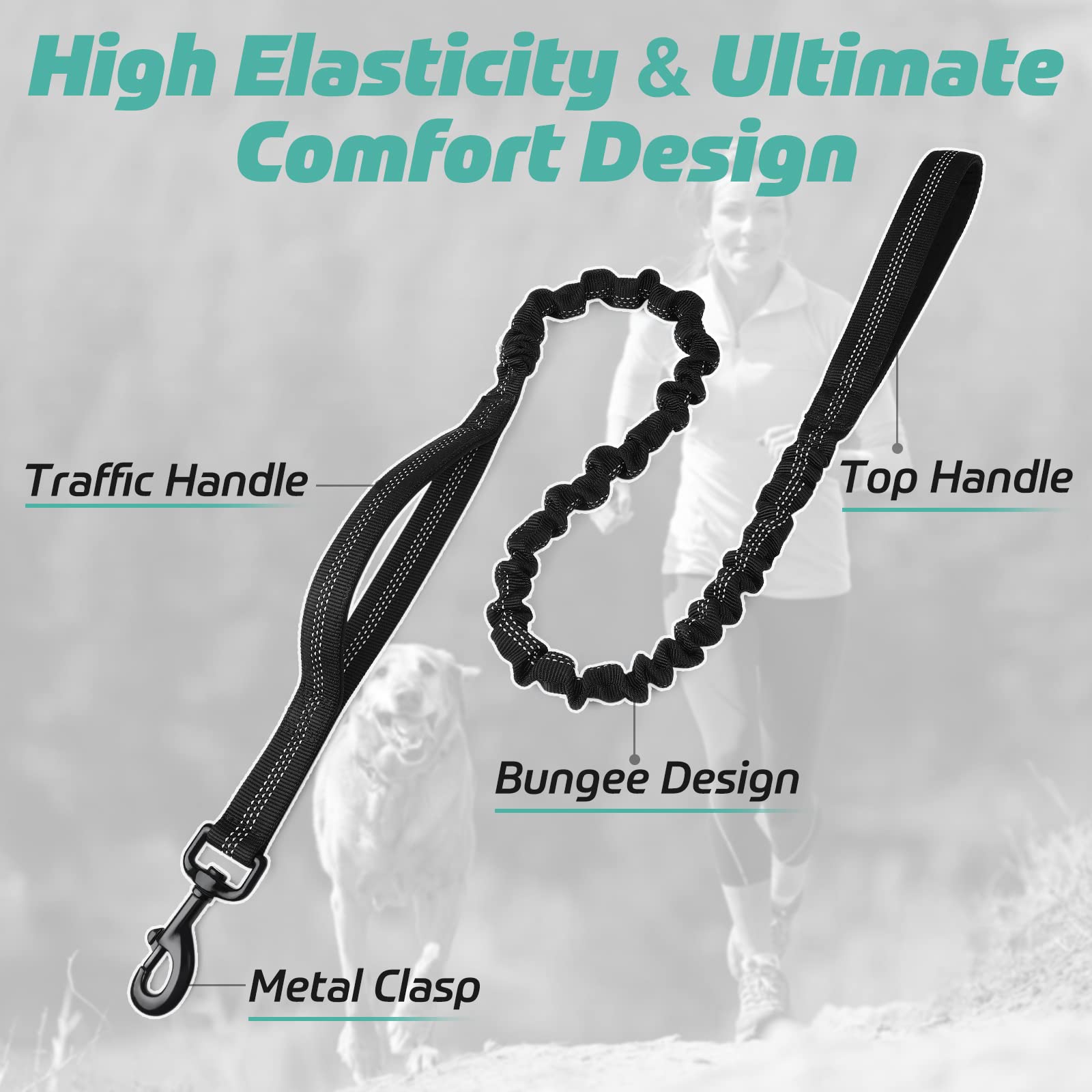 Rabbitgoo tactical leash with dual padded handles for comfortable long walks.