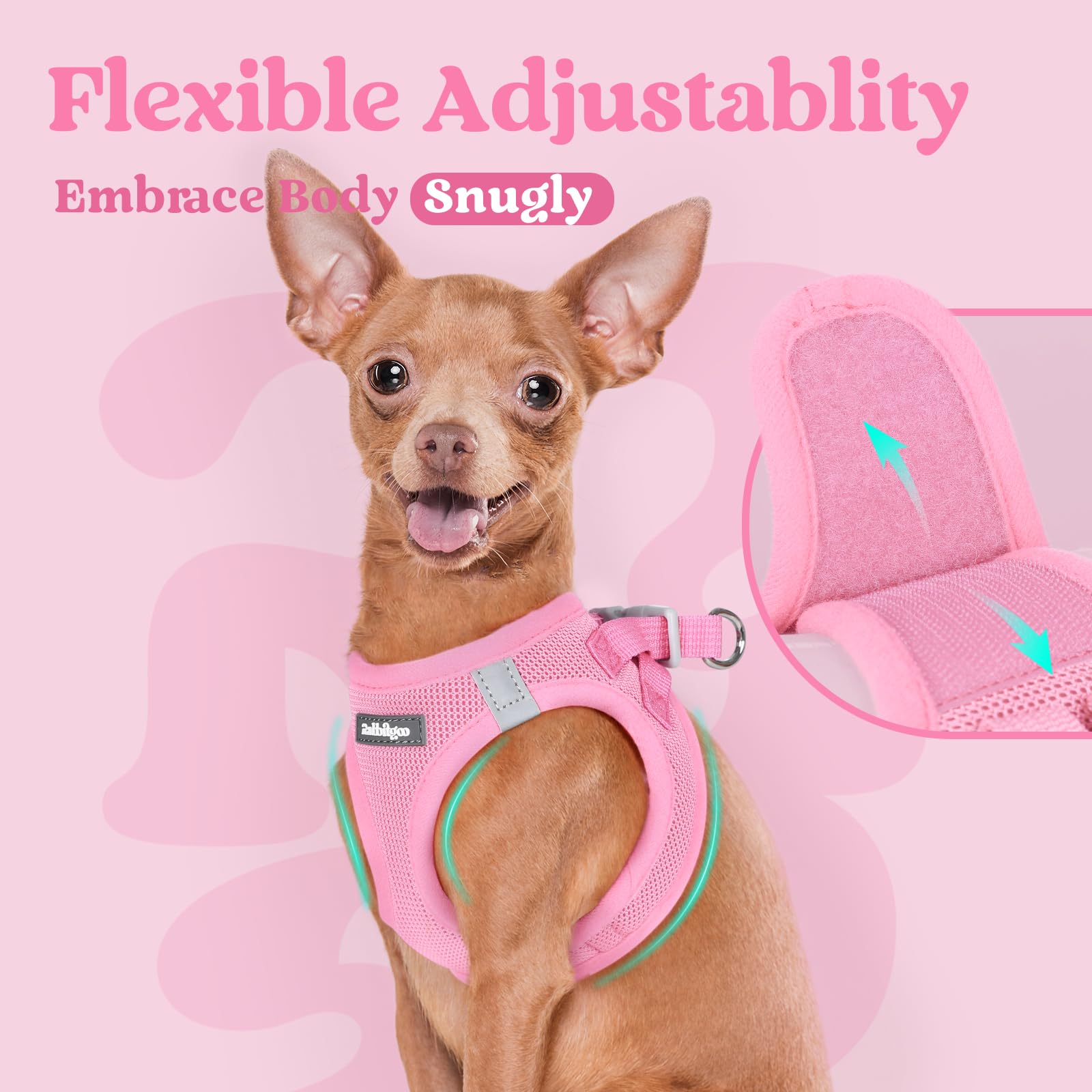 Rabbitgoo travel-friendly puppy harness in light pink