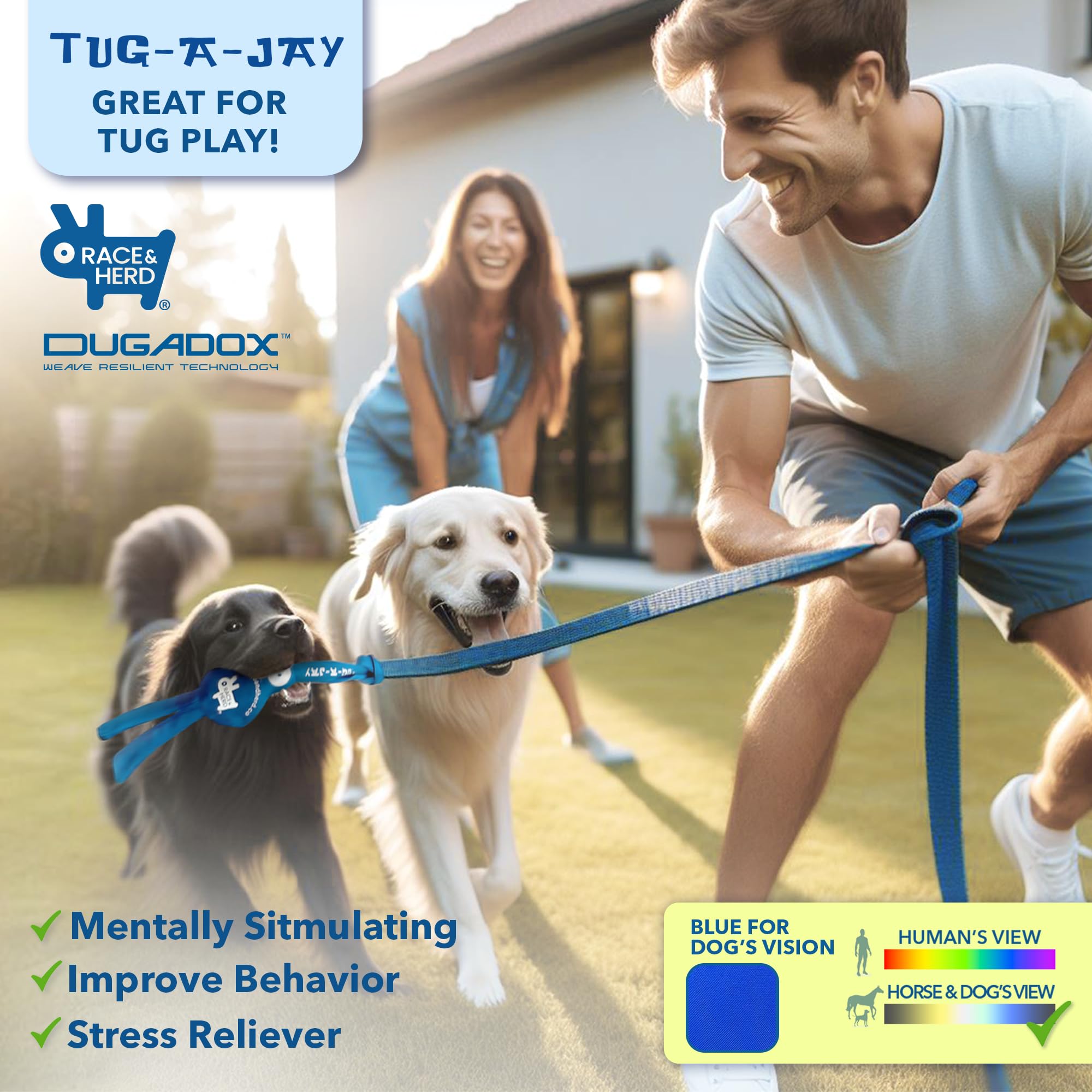 Race&Herd Tug-A-Jay backyard play equipment keeps dogs active outdoors.