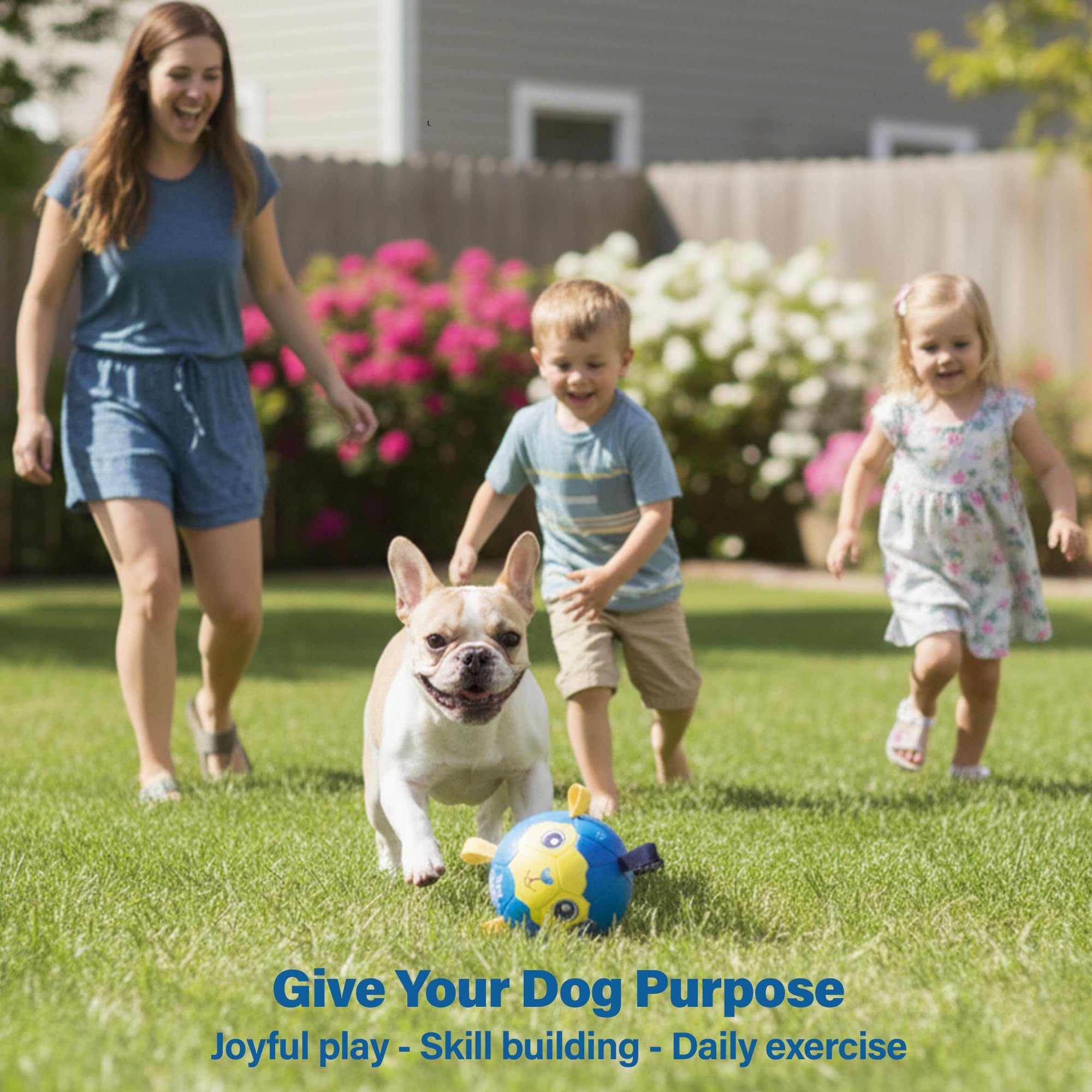 Race&amp;Herd jolly soccer ball for dogs—with handle, easy tossing and interactive training.
