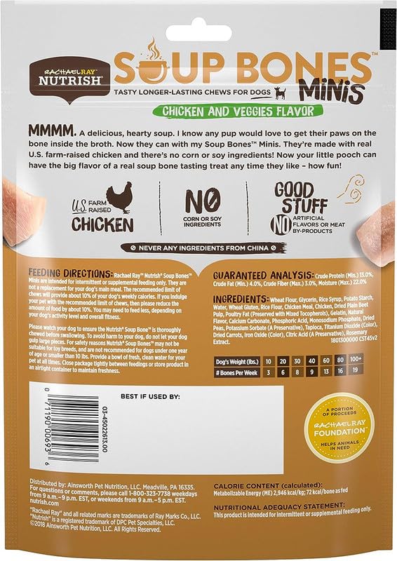 Rachael Ray Nutrish Soup Bones Minis smaller-dogs use, ideal snack during playtime.