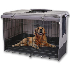 Rachmi privacy dog crate cover on a 48-inch crate promoting a cozy private space
