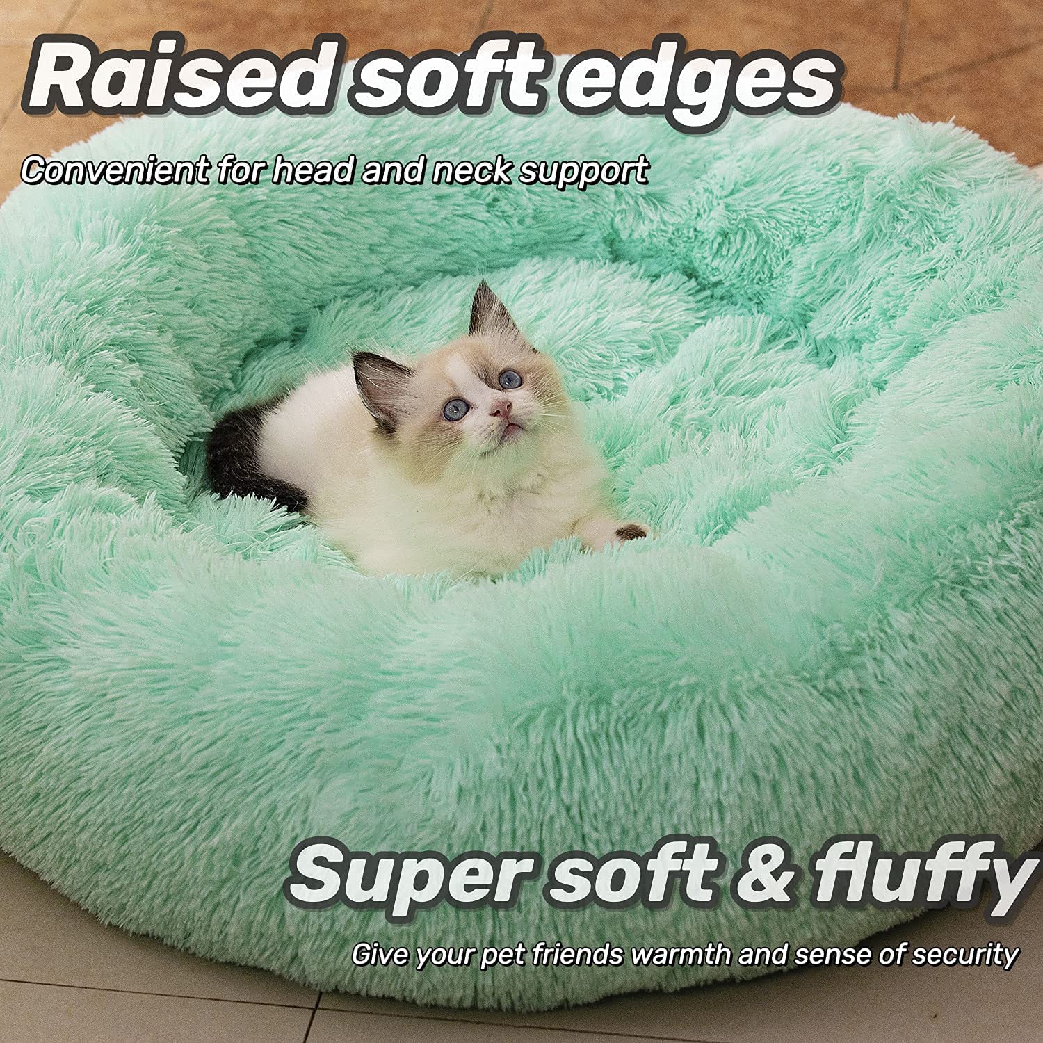 Raimaiso anti-anxiety round fluffy bed 24in bottom with non-slip waterproof base.