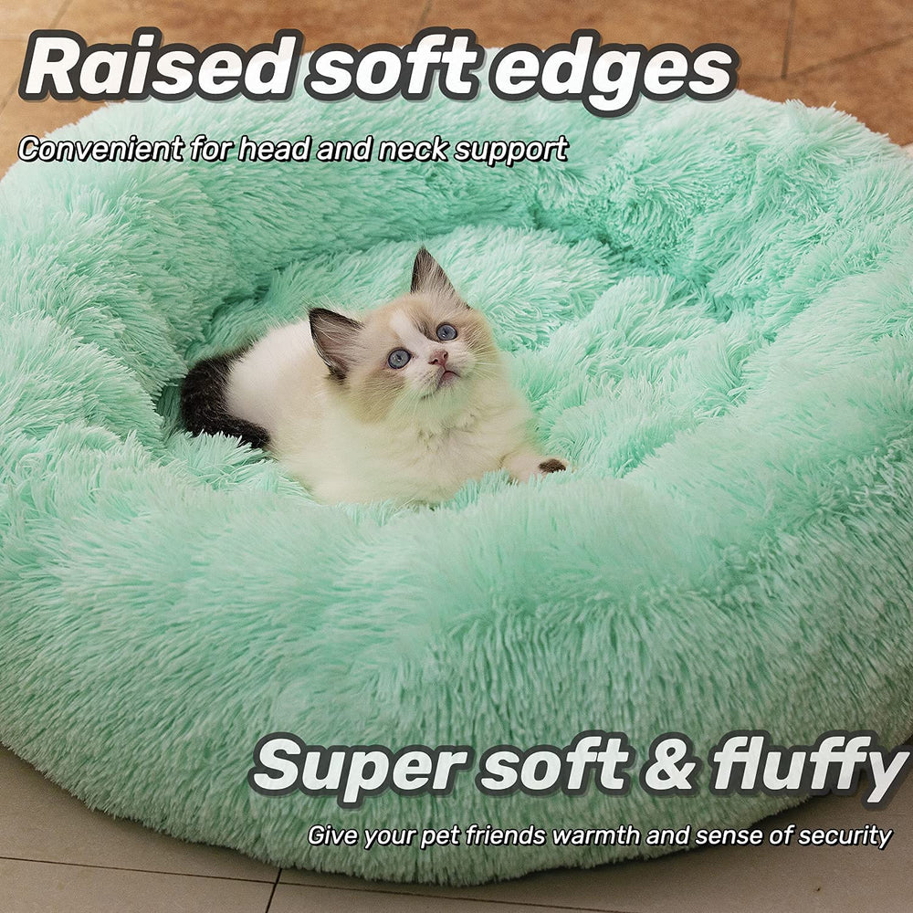 Raimaiso anti-anxiety round fluffy bed 24in bottom with non-slip waterproof base.
