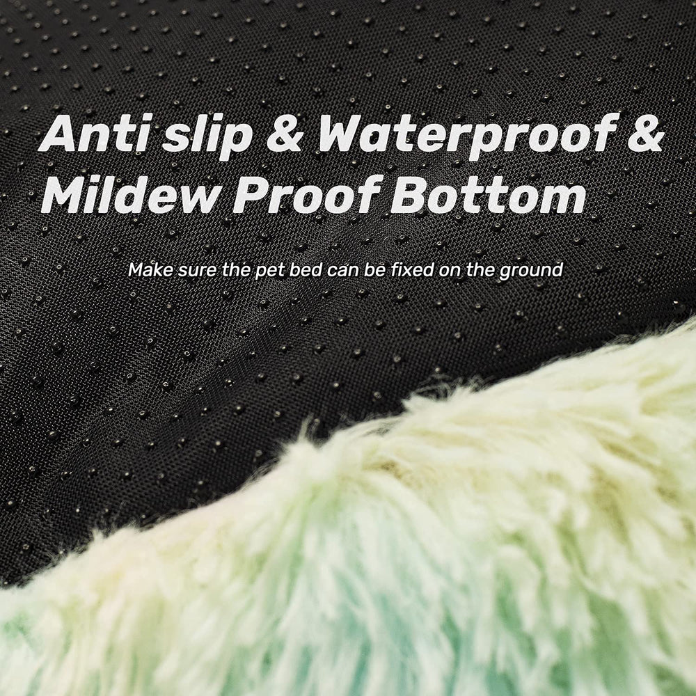 Raimaiso anti-anxiety round fluffy bed 27in raised edge for head and neck support.