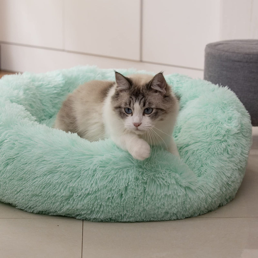 Raimaiso anti-anxiety round fluffy bed ready for cold machine wash.
