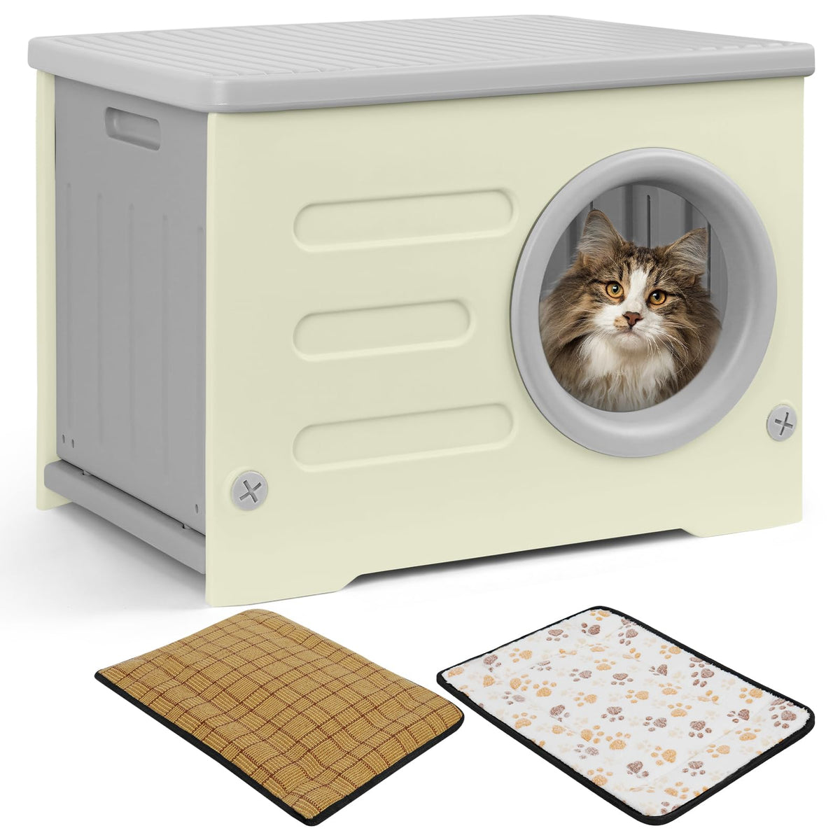 RAIN QUEEN cat house outdoor stackable front view for weatherproof shelter