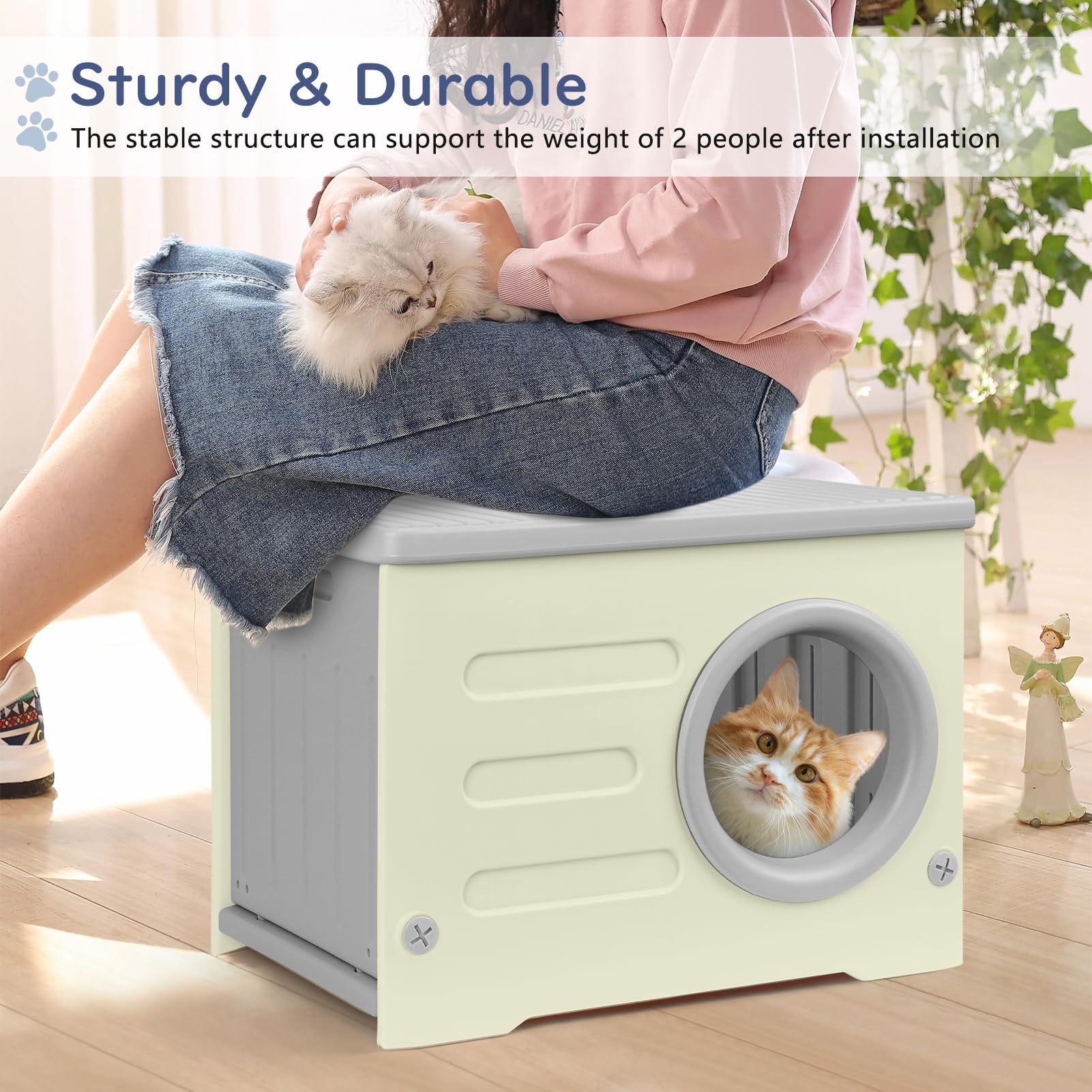 RAIN QUEEN cat house spacious interior fits two cats comfortably